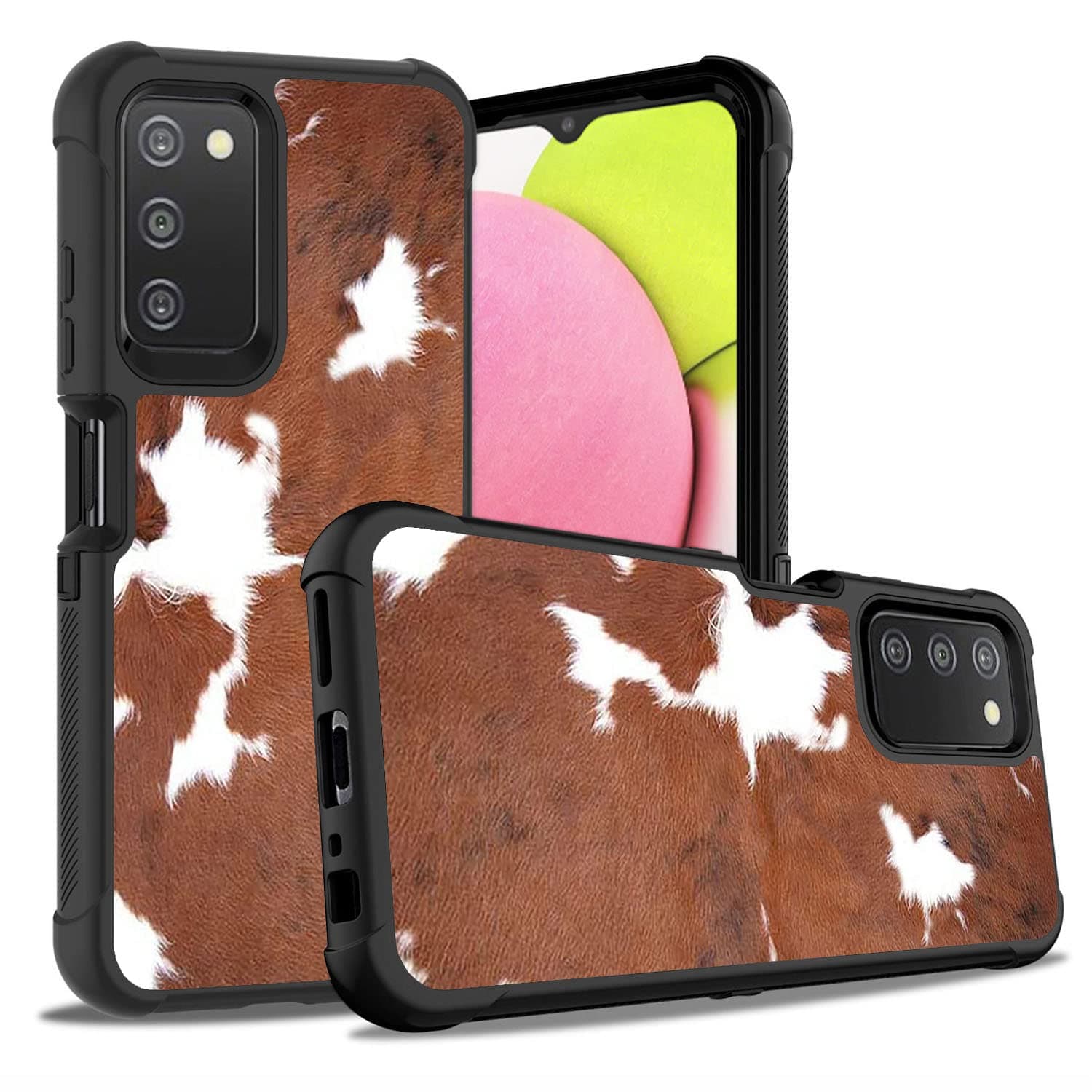 POIUYTREW for Samsung Galaxy A03S Case, Heavy Duty 3 in 1 Hybrid Hard Plastic & Soft Silicone Shockproof Drop Protective Case for Samsung Galaxy A03S, Brown Cowhide