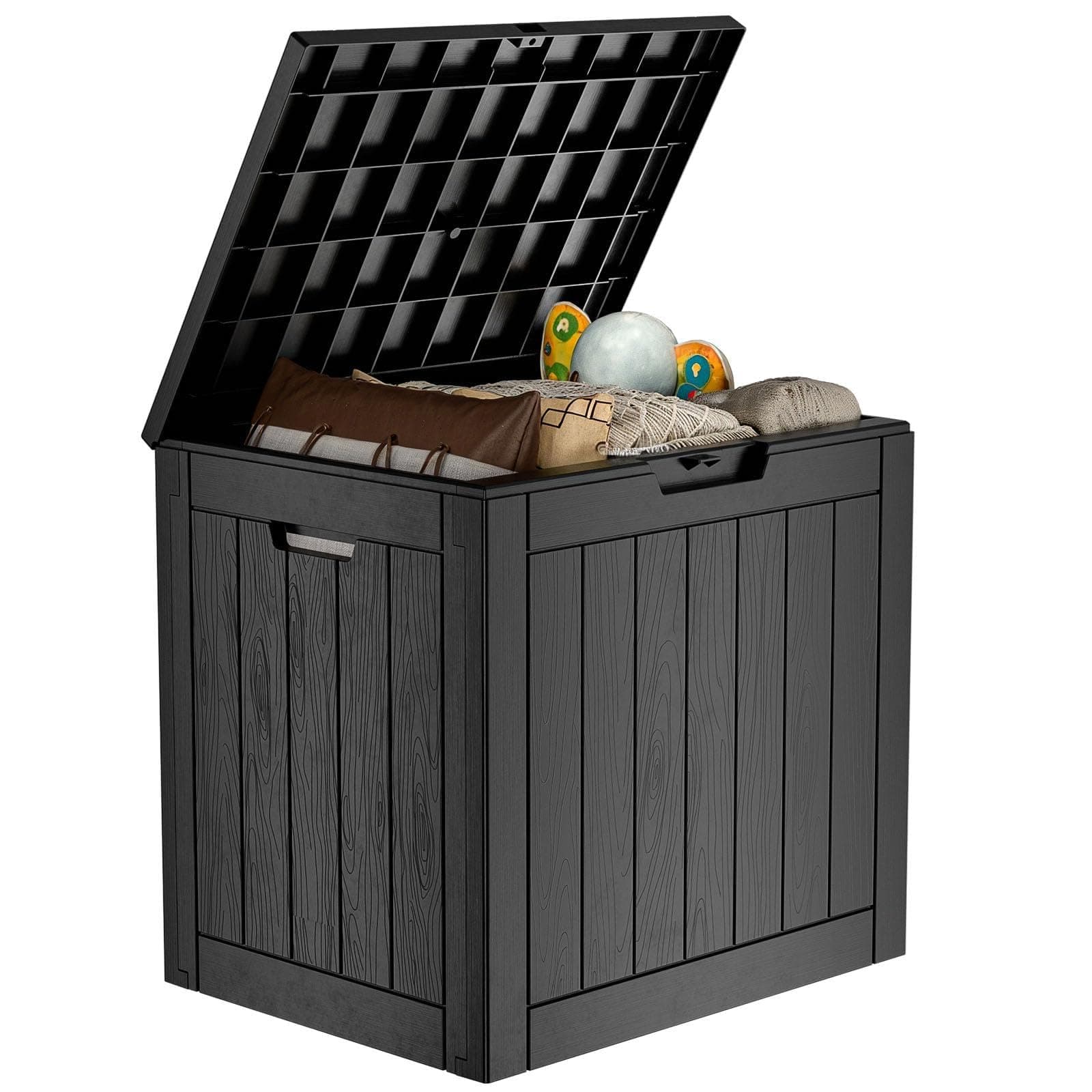 MAIUSCOLI 33 Gallon Outdoor Deck Box,Storage Lockable Waterproof Patio Furniture,Garden Tools,Cushions,Pool Accessories Outside Storage Resin Box(Black)