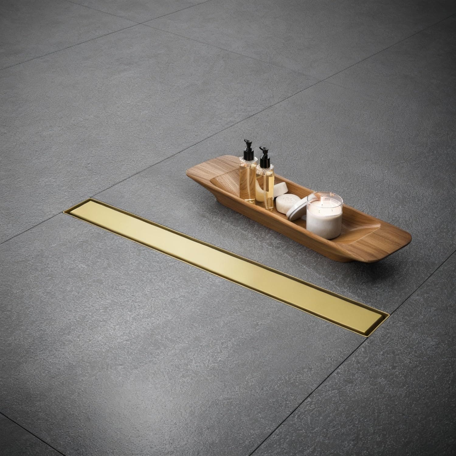AVSIILE Linear Shower Floor Drain, Brushed Gold 42 Inch 304 Stainless Steel Bathroom Drains Kit, Rectangular Shower Trench Drain with Reversable Tile-in Pattern Drain Cover & Hair Catcher