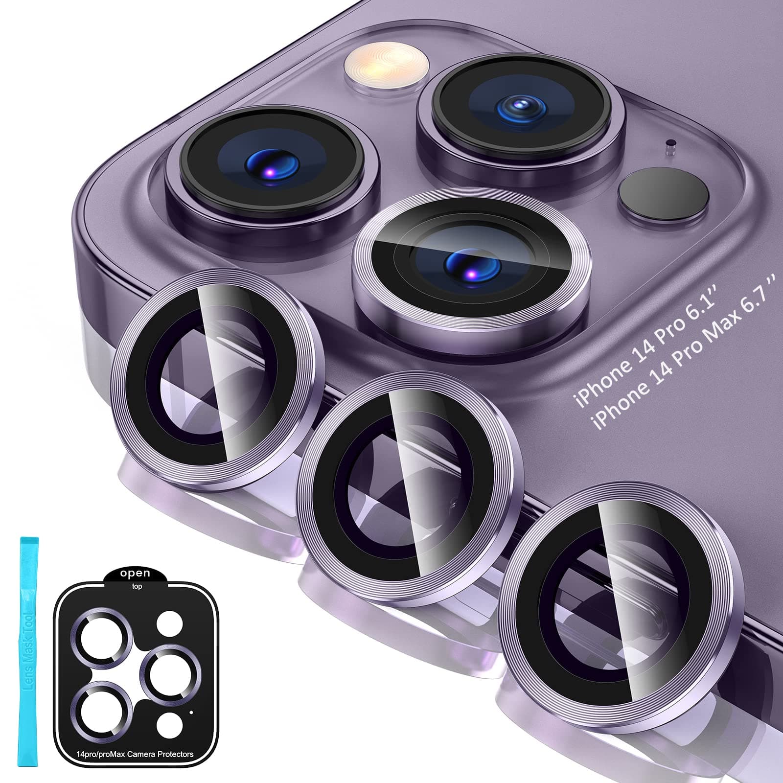 Tensea for iPhone 14 Pro / iPhone 14 Pro Max Camera Lens Protector, 9H Tempered Glass Camera Cover Screen Protector Metal Individual Ring Protector for iPhone 14Pro 6.1 inch iPhone 14 ProMax 6.7 inch 2022