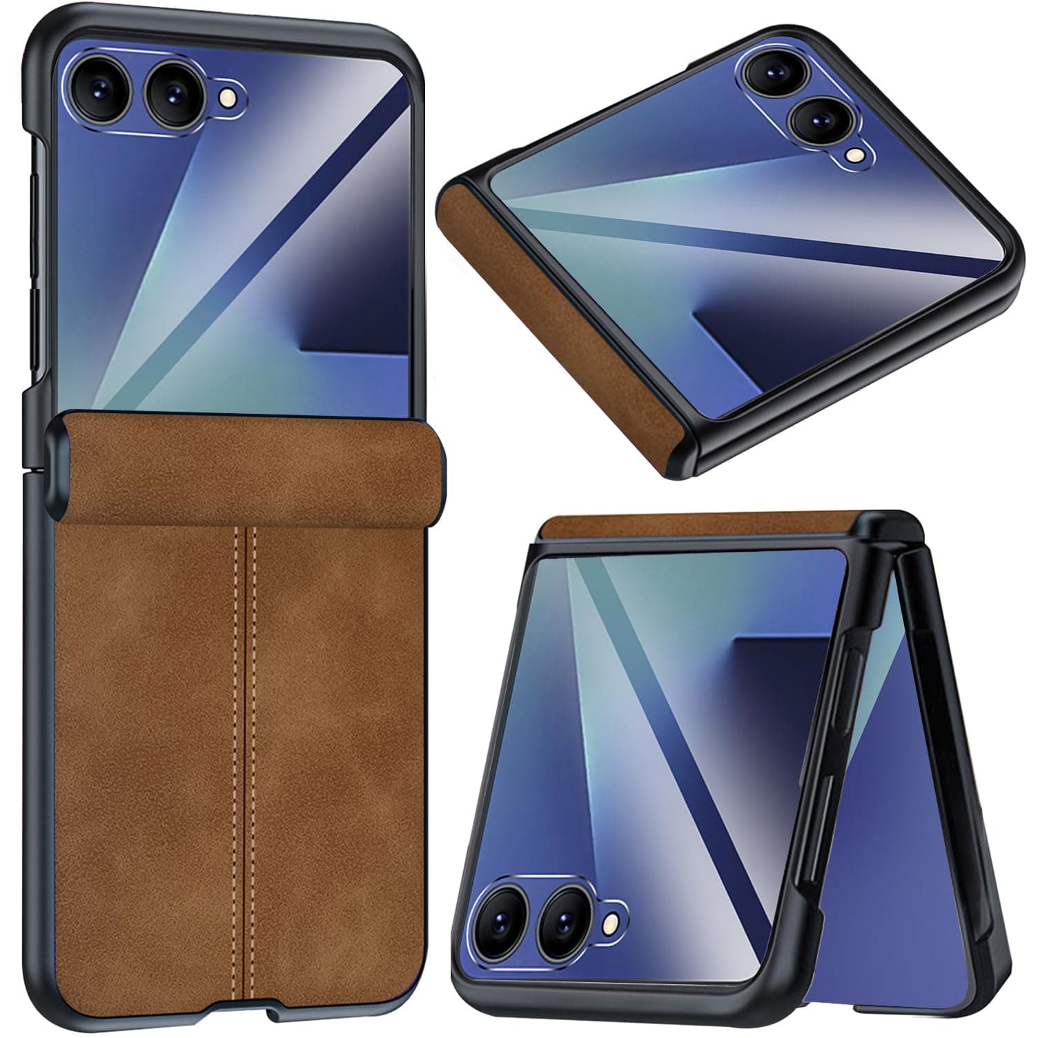 NINKI for Samsung Galaxy Z Flip 7 Case with Built-in Screen Protector,Hinge Protective Shockproof Dropproof Ultra Slim Scratch Resistant Leather Case for Samsung Galaxy Z Flip 7 Brown