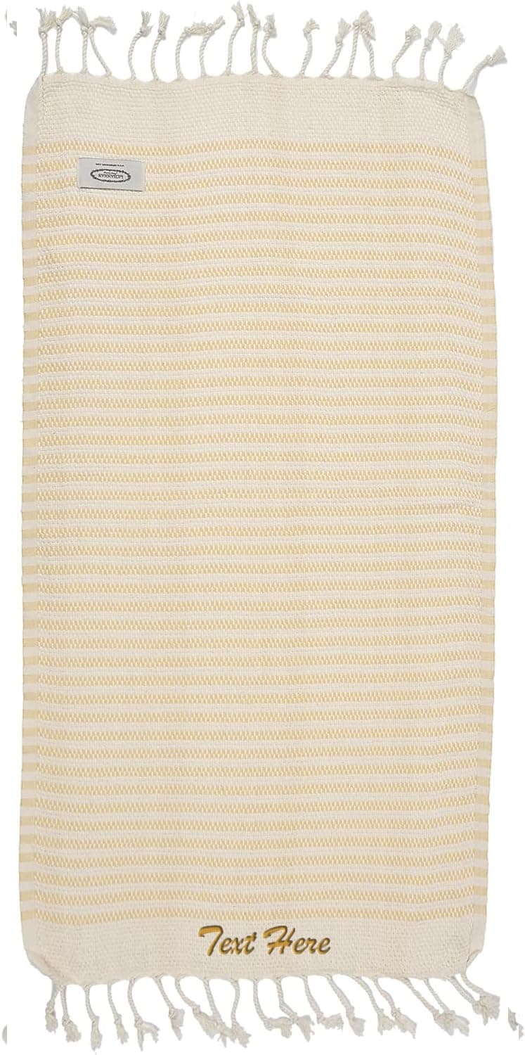 La Hammam Personalized Turkish Hand Towels Set of 2, 18"x36", Cotton, Ultra Soft, Absorbent & Quick Dry, Decorative Hand Towel for Bathroom, Kitchen, Tea, Yoga, Face, & Spa Shiran Yellow