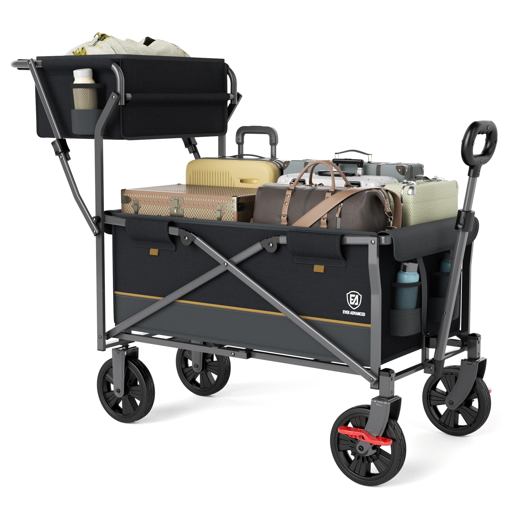 EVER ADVANCED Shopping Wagon Cart Foldable for Patio, Black