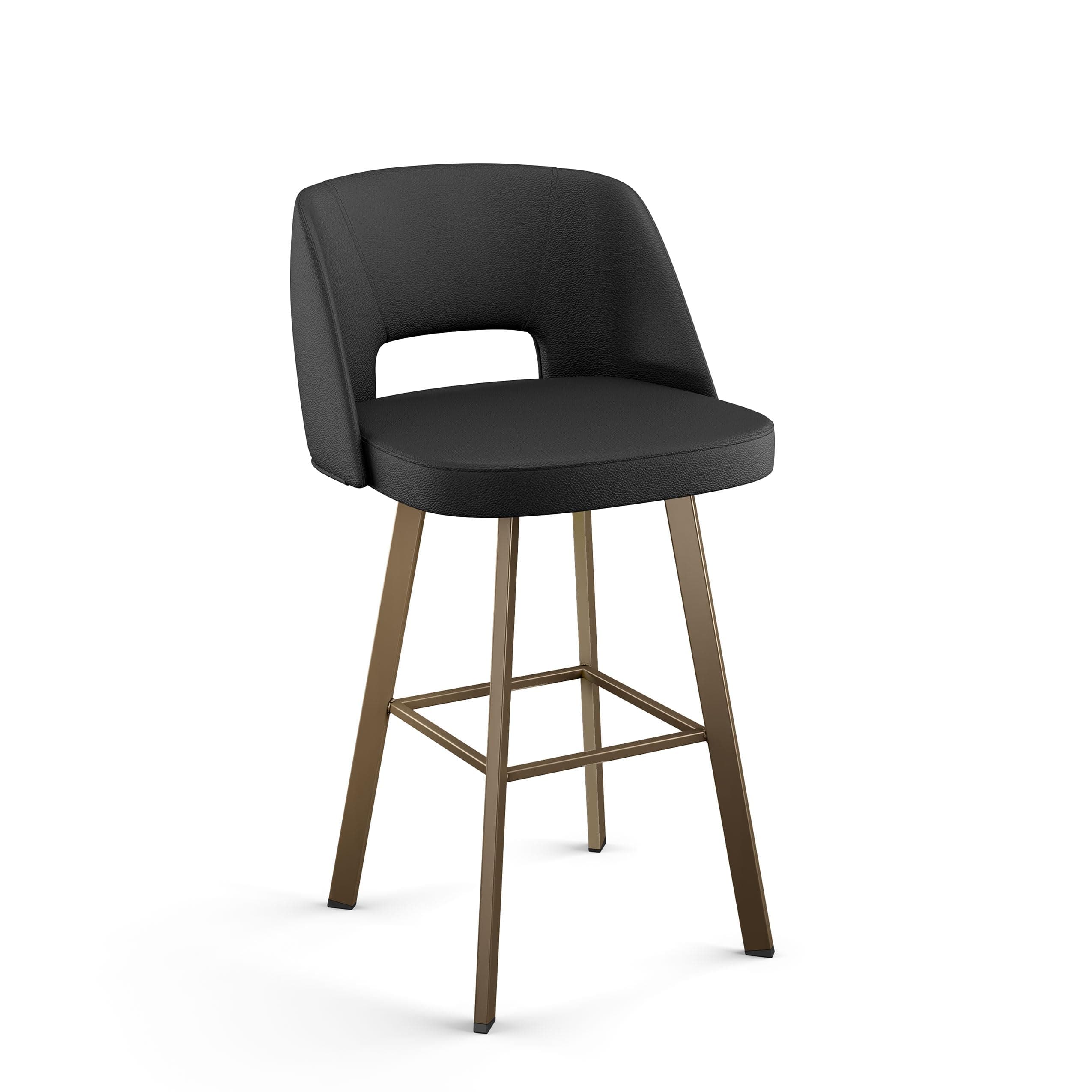 Amisco Maureen Swivel 26 in. Counter Height Barstool, Stool with Backrest for Kitchen Island and Bar, Black Faux Leather/Bronze Metal/Counter Height