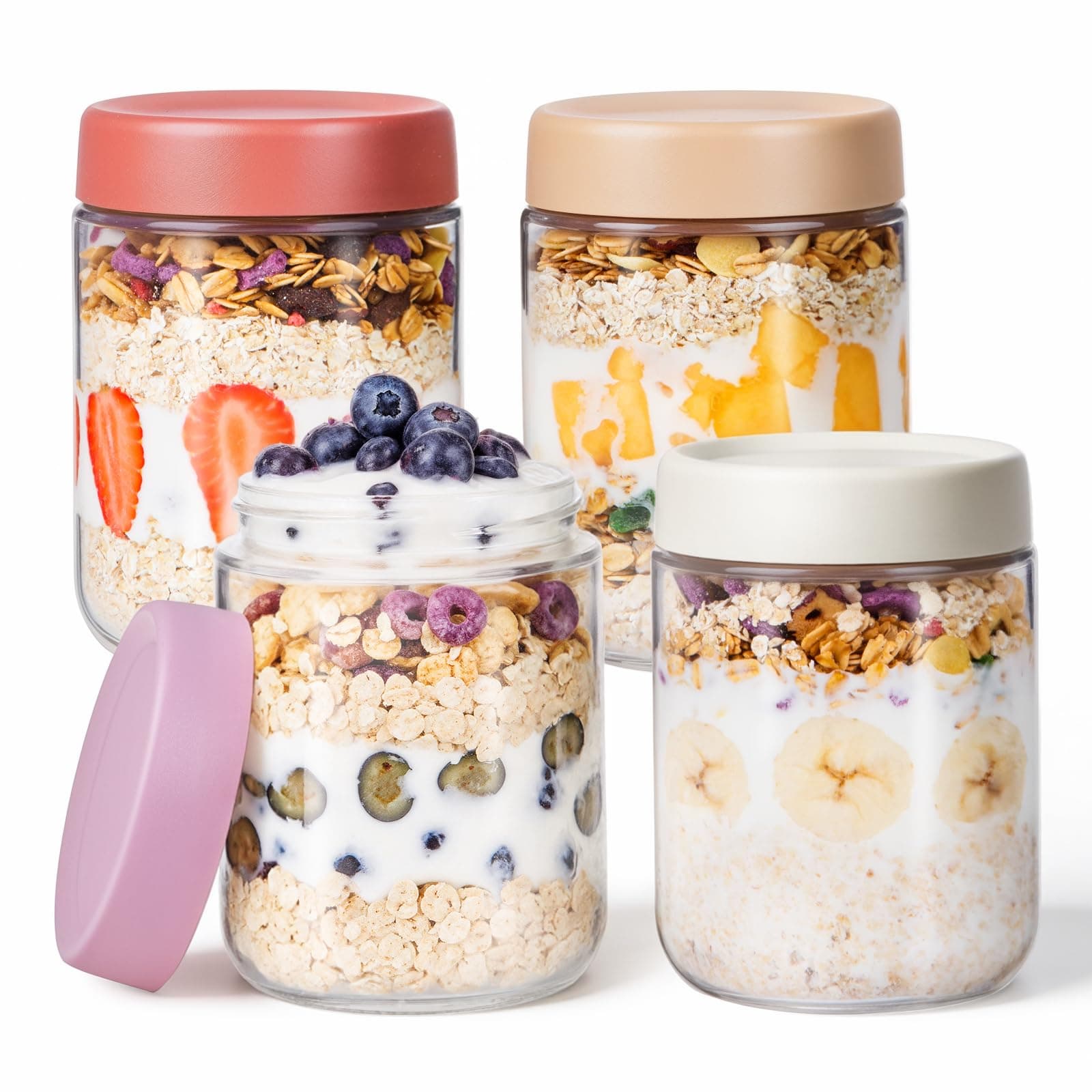 Overnight Oats Jars, 2 Pieces of 500ml/16oz Overnight Oatmeal Container with Lid by Pitch Pulse, Homemade Yogurt Oatmeal Salad Jam Pudding Storage Container