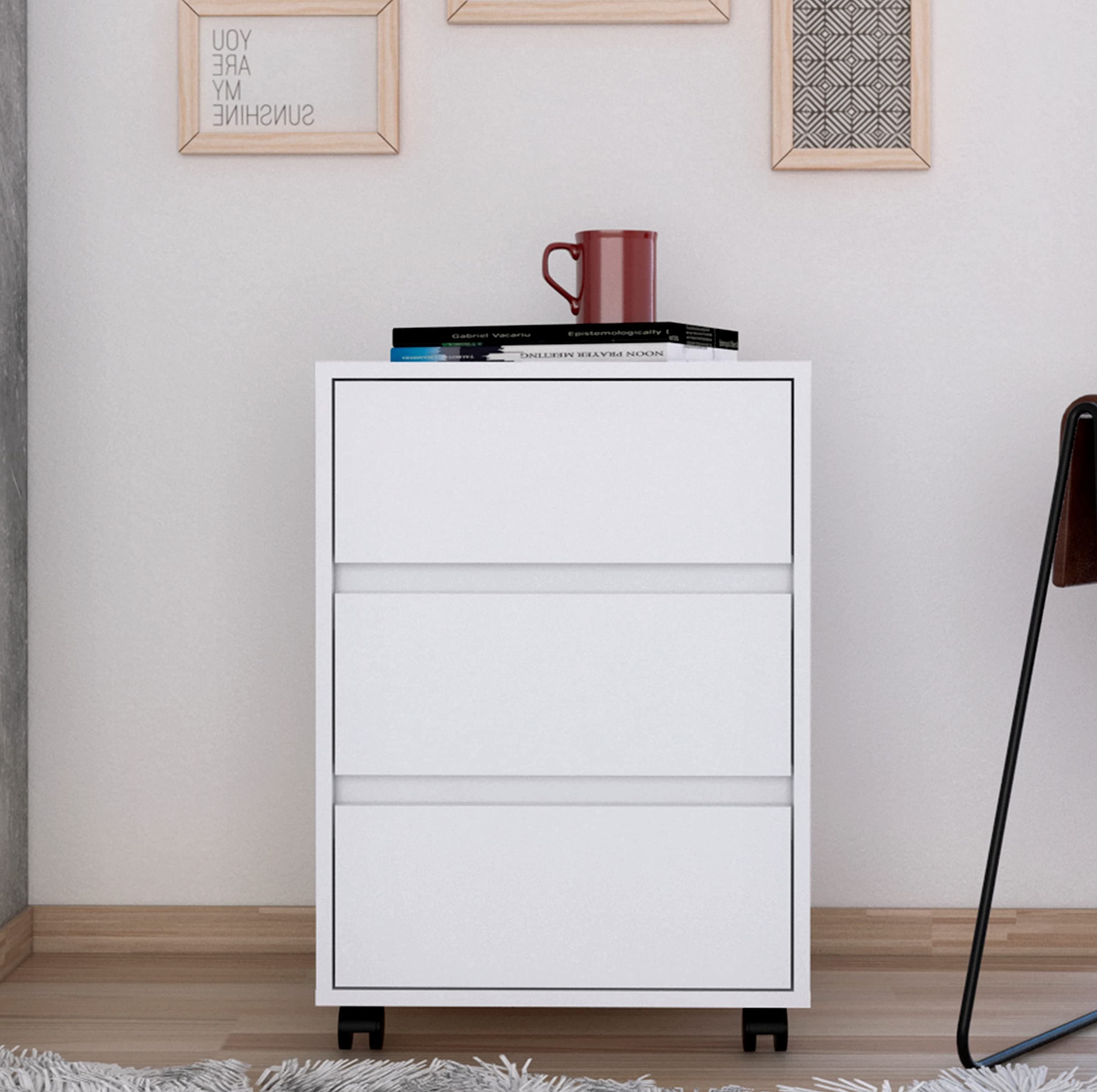 agnixnaf 25.9" H White Mobile Filing Cabinet with 3 Drawers, 4 Wheels, Rectangular Portable Filing Cabinet, Modern, for Office, Study Room