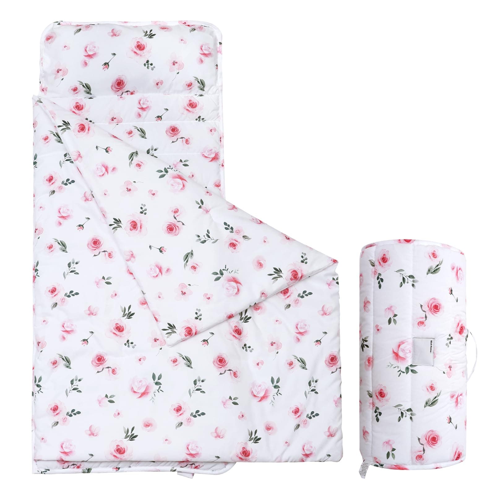 david's kids Toddler Nap Mat Set with Removable Pillow, Ultra Soft Slumber Bags for Girls,Perfect for Preschool, Daycare, Kids Sleeping Bags with Rollup Design, 50"x20", Floral