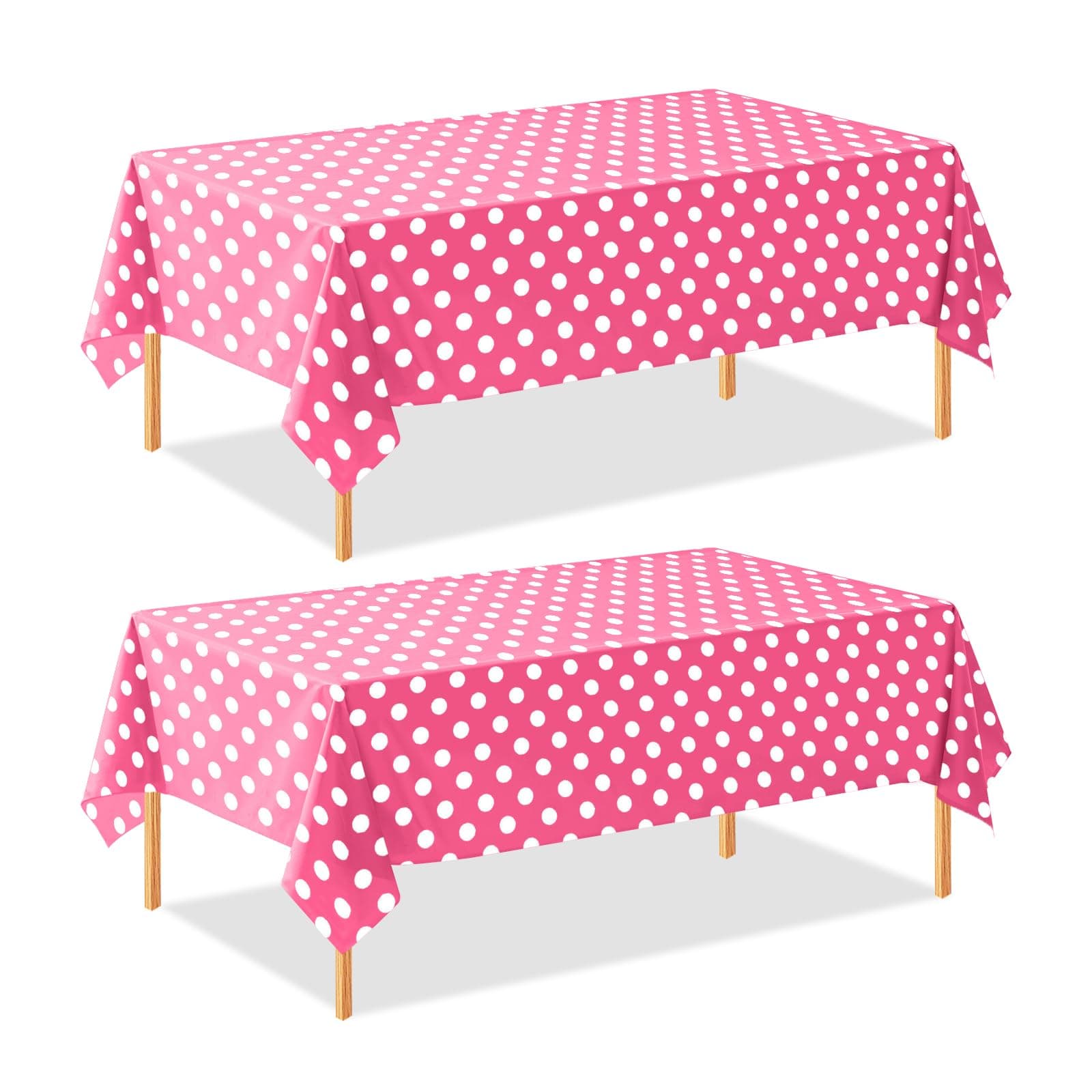 CXSAZRY 2 Pack Pink Polka Dot Table Cloth, 54" x 108"Disposable Plastic Pink & White Tablecloth for Birthday, Wedding, Bachelor, Bridal Shower, Pink Girl Party, and Picnic
