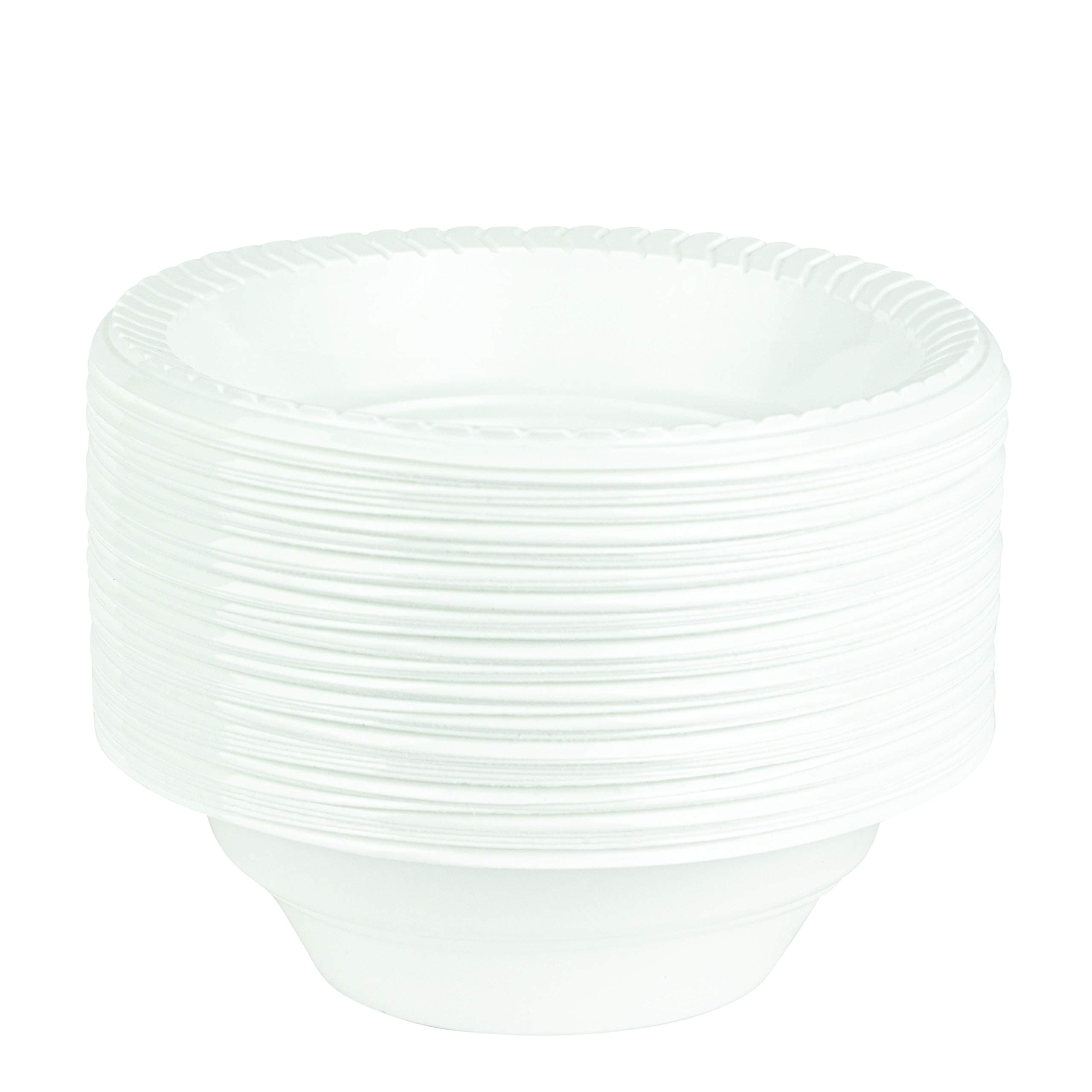 PLASTICPRO Round Plastic Bowls Microwaveable, Disposable, White, Dinnerware (100, 16 ounce)