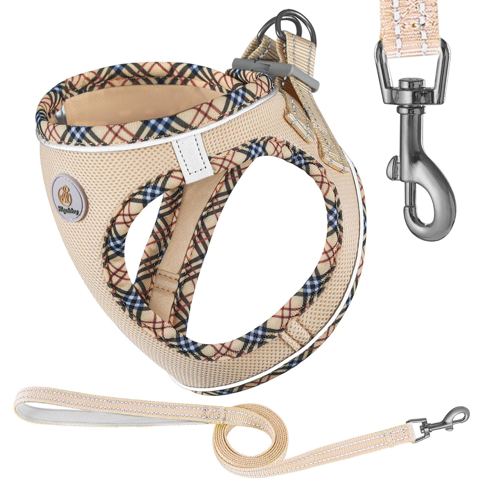 Hipubby Dog Harness Small Sized and Leash Set, No Pull Adjustable Reflective Step-in Puppy Pet Vest Harnesses for Small Medium Large Dogs and Cats - Khaki, XS