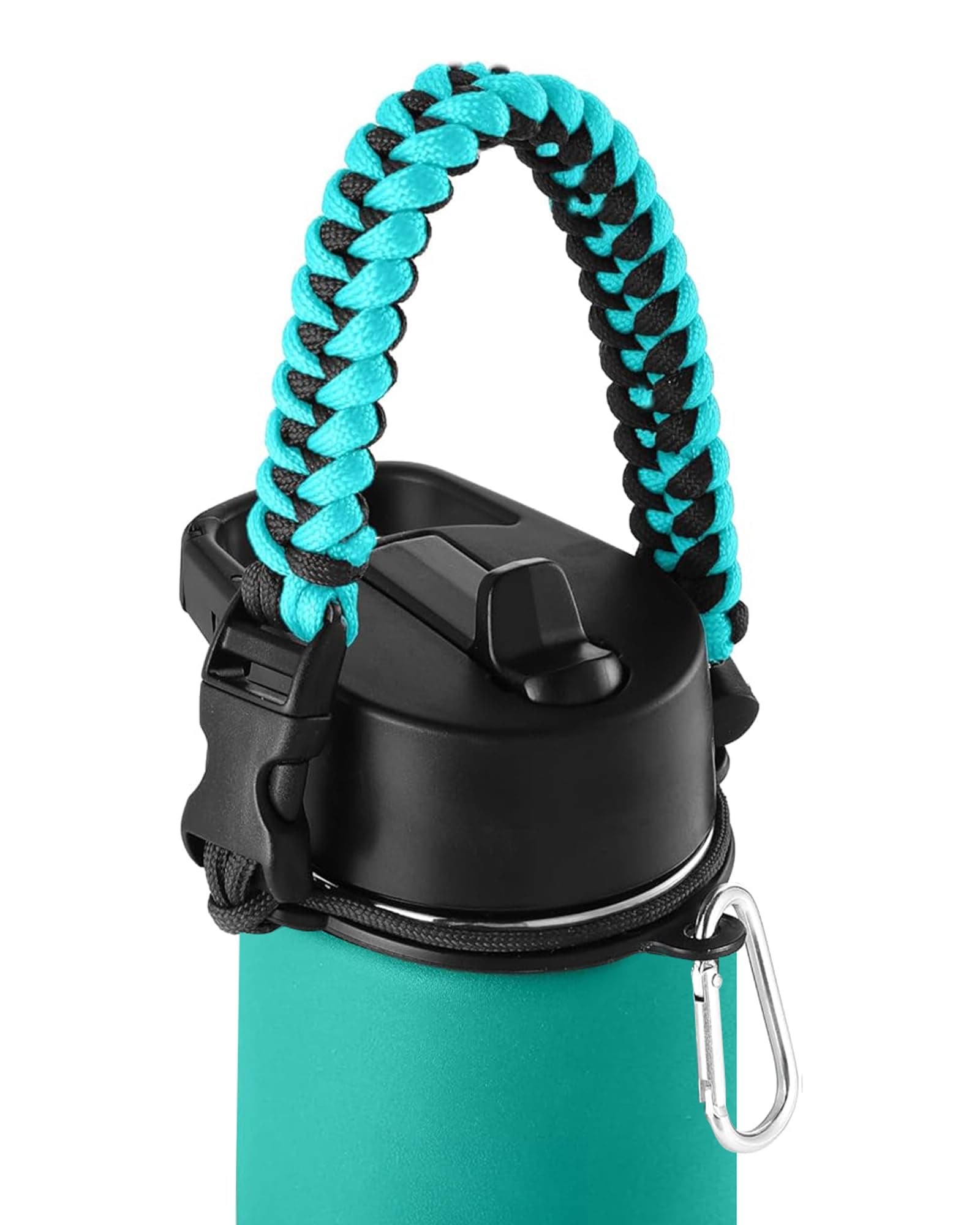 IRON °FLASK Paracord Handle - Fits Wide Mouth Water Bottles - Durable Carrier, Secure Accessories, Survival Strap Cord, Safety Ring, and Carabiner - Seven Core Paracord Bracelet