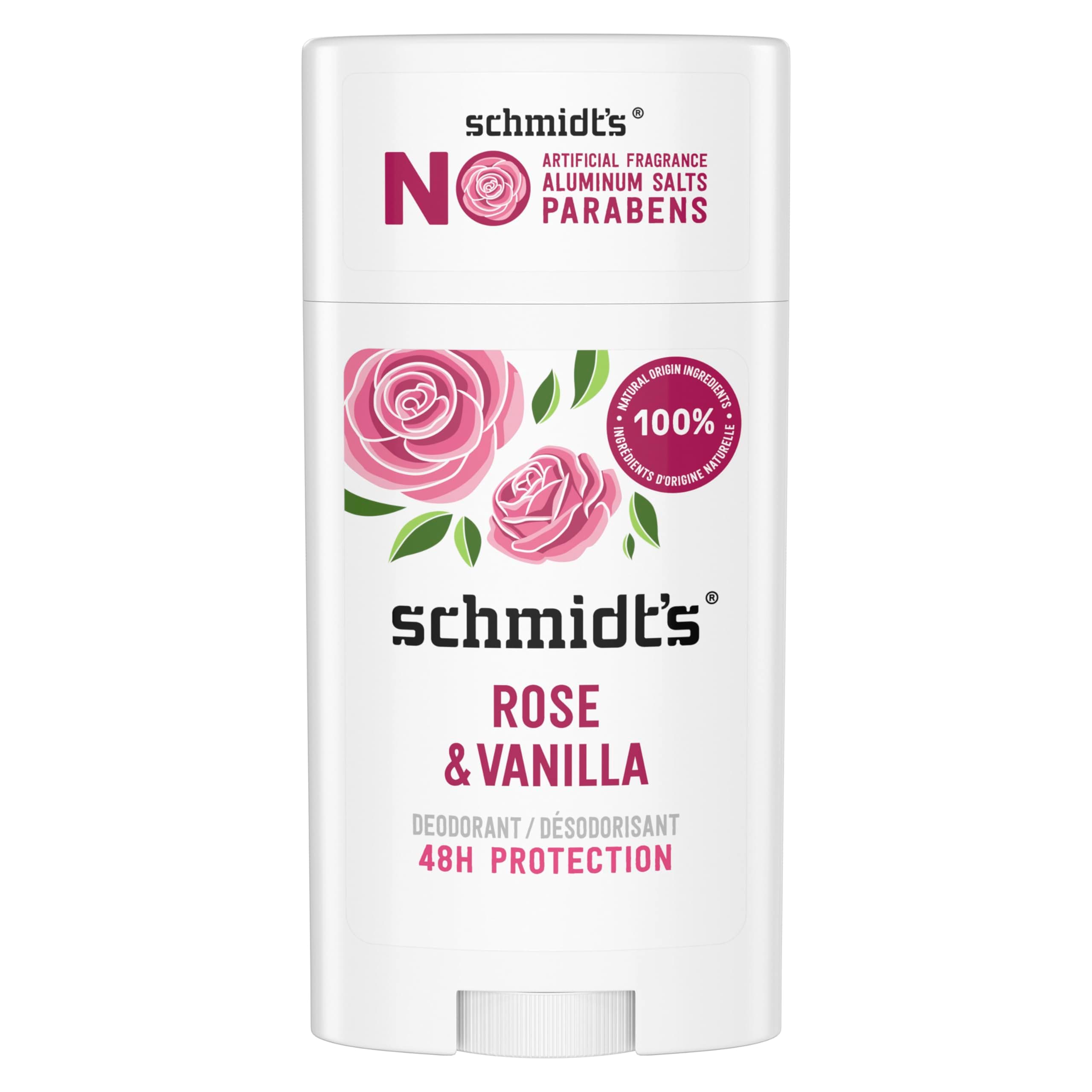 Schmidt's Natural Deodorant Stick, Rose & Vanilla, Made in Canada, 75g