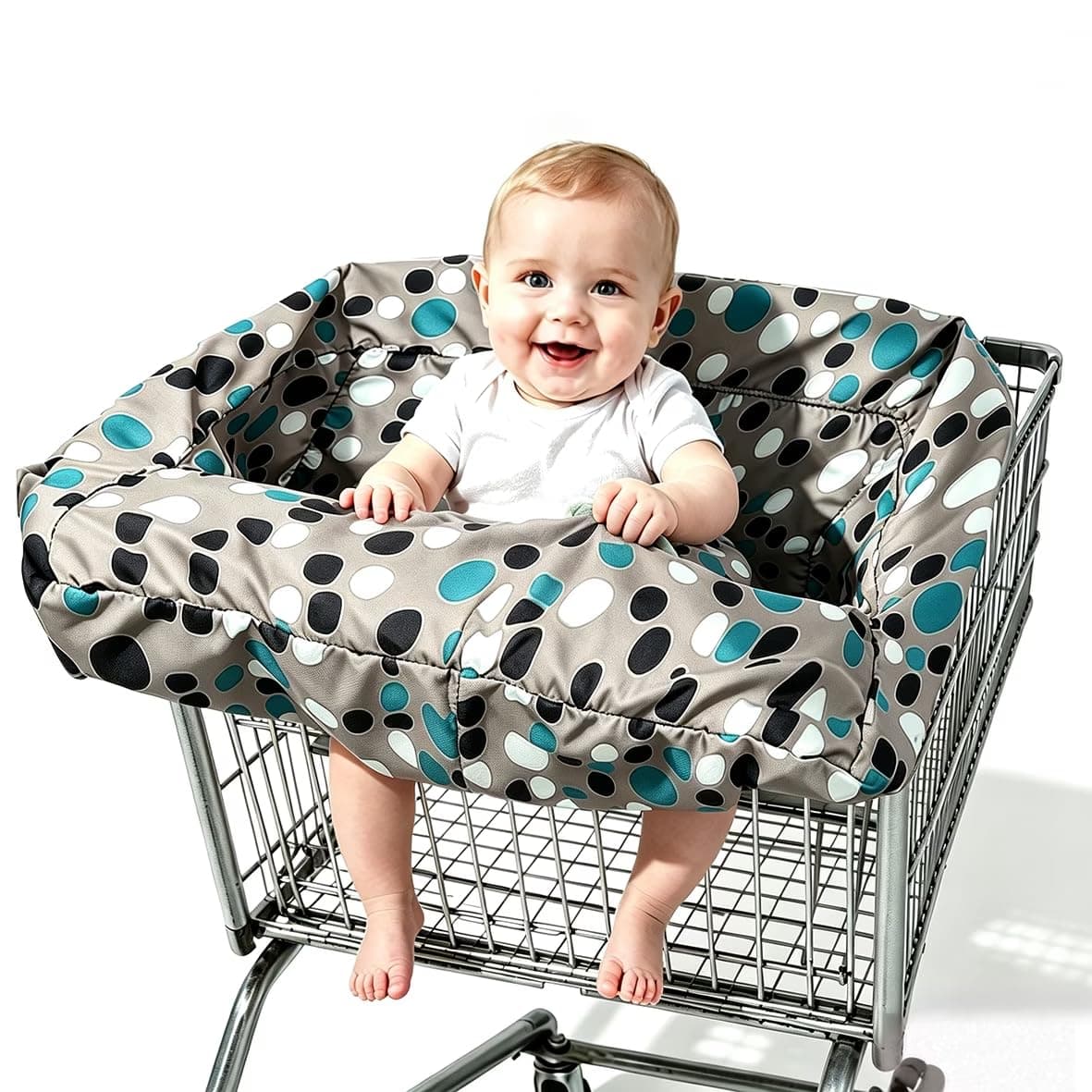 Pozico 2-in-1 Shopping Cart Cover for Baby – High Chair Cover, Grocery Cart Cover, Machine Washable with Portable Cloth Bag – Baby Cart Seat Cover for Boys & Girls – Bluepoint Design