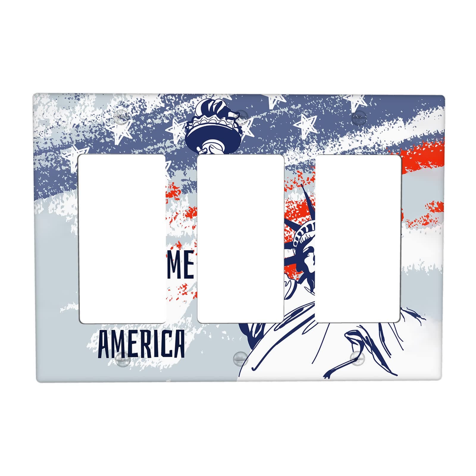 Fourth of July 3 Gang Light Switch Plate, American USA Flag Statue of Liberty Triple Rocker Wall Plate Cover Decorative Electrical GFCI Switchplate Decora Faceplate for Kitchen Bathroom Bedroom Decor