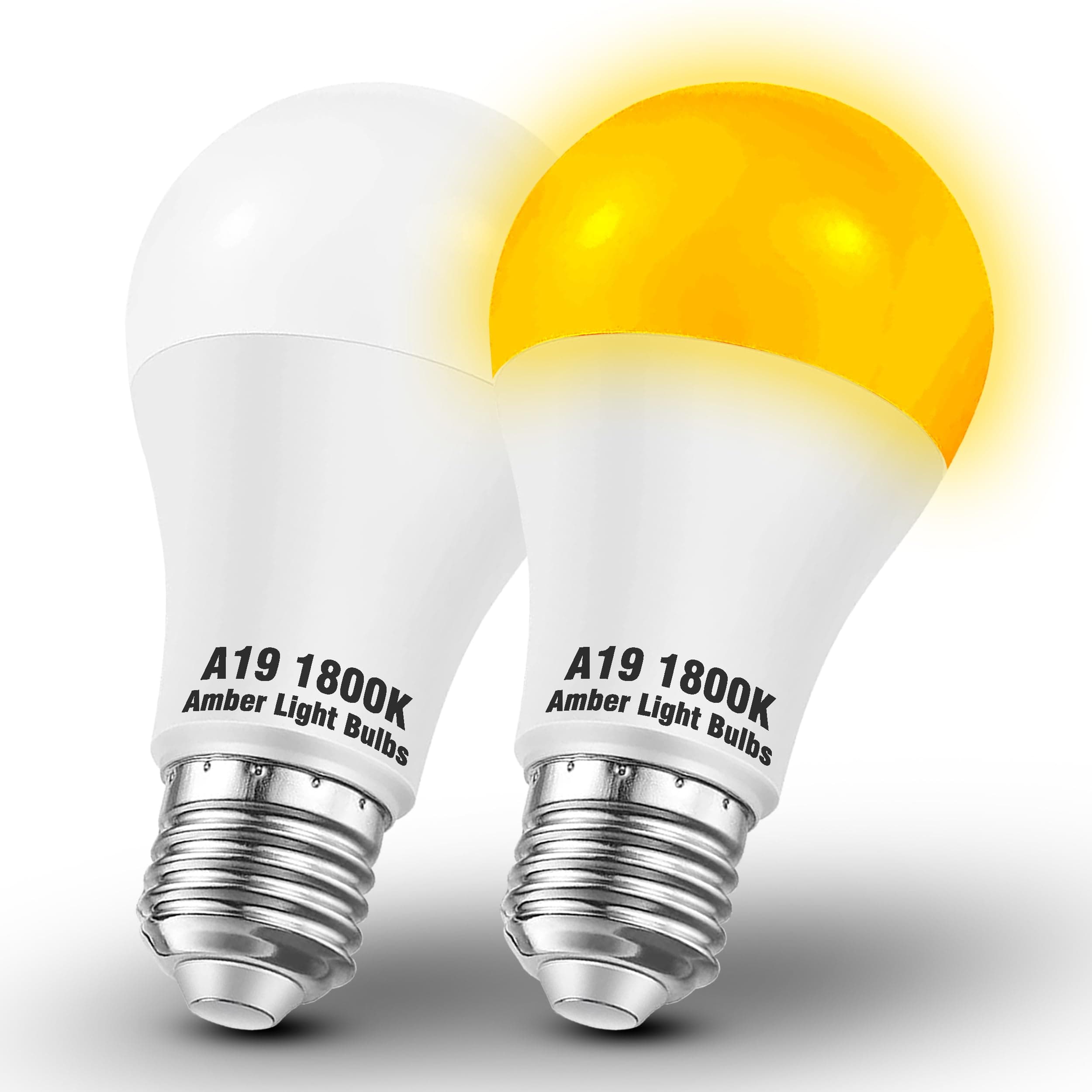 A19 Amber Sleep Light Bulbs, Blue Light Blocking, 1800K Warm Amber Bulb 60W Equivalent, 9W 800lm, E26 Bright Amber Light Bulb for Healthy Sleep, Bedroom, Porch, Patio Lighting, Non-Dimmable, 2 Pack
