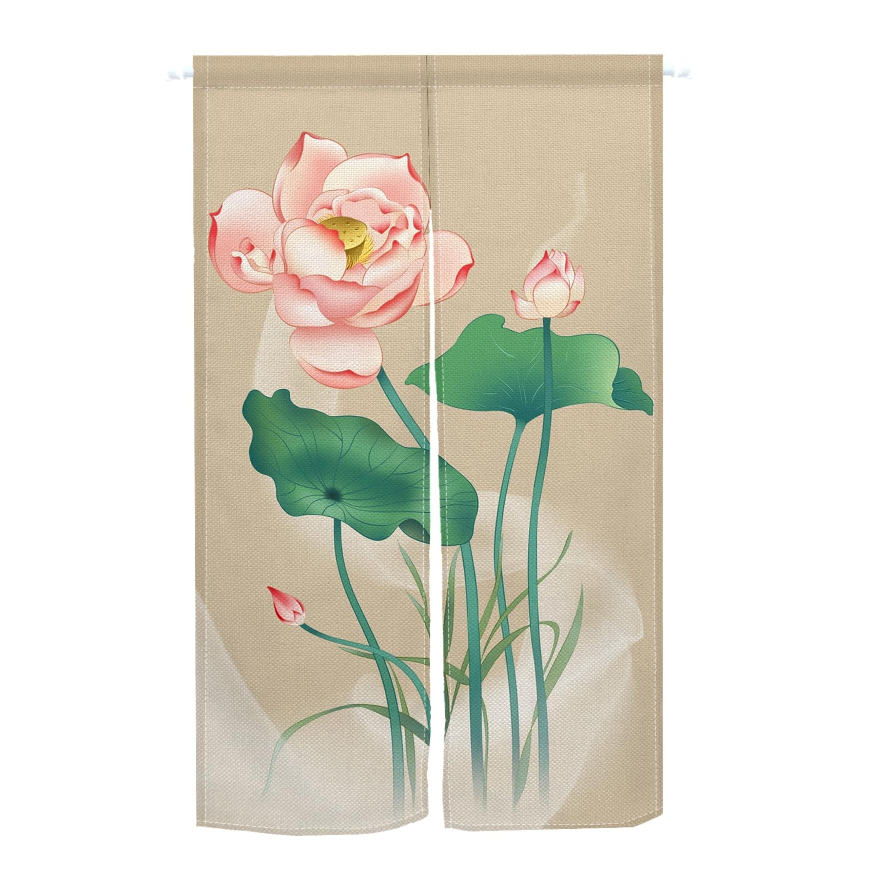 Pnylzzyxh Chinese Lotus Flower Noren Doorway Curtain Door Tapestry for Kitchen Bathroom Japanese Ink Pink Floral Printed Home Decoration Green Lotus Leaf Shops Doorway 29.5 x 35.5 in