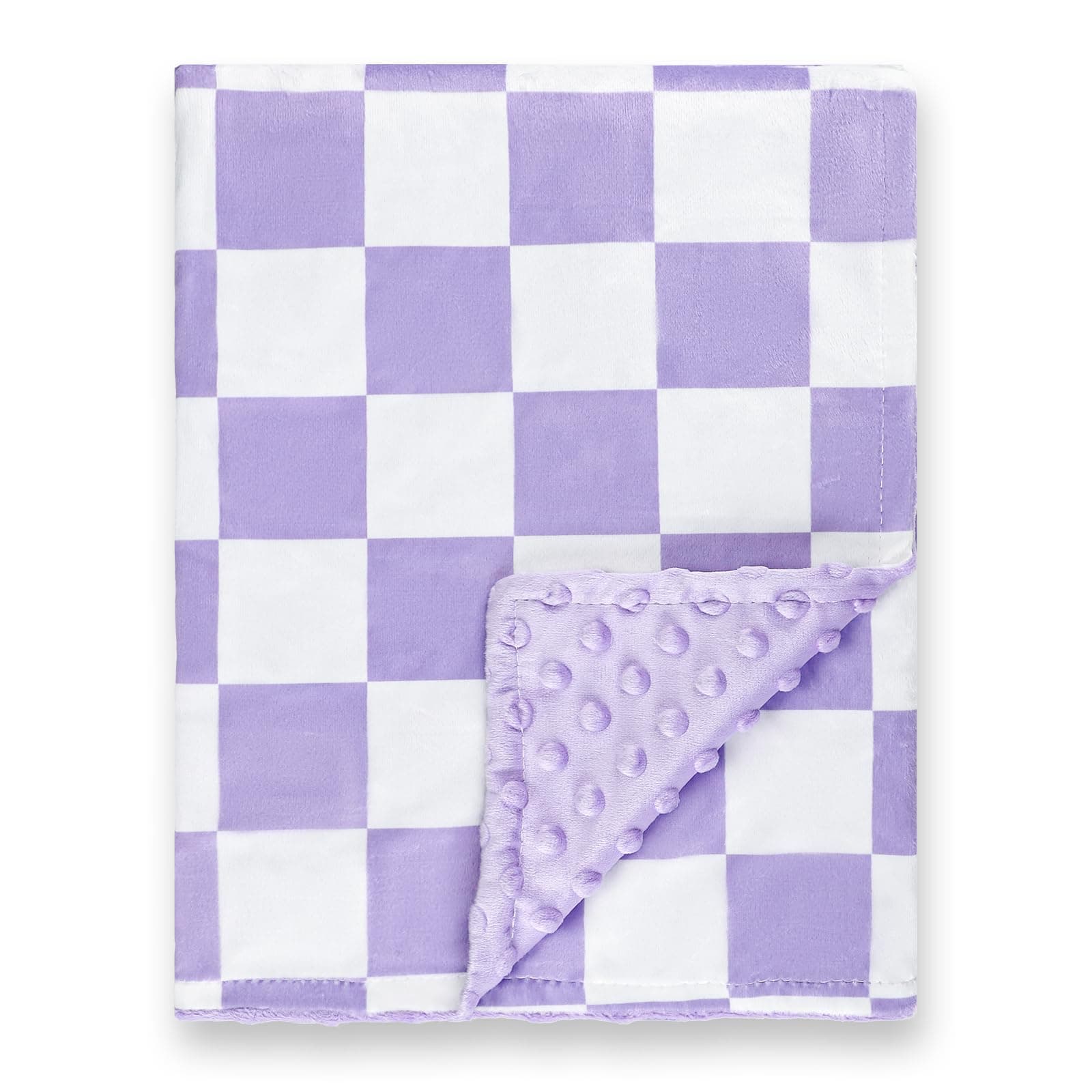 DILIMI Baby Blanket, Soft Warm Newborn Toddler Minky Plush Dot Blanket for Girl and Boy Unisex (40×30 in), Purple Checkered