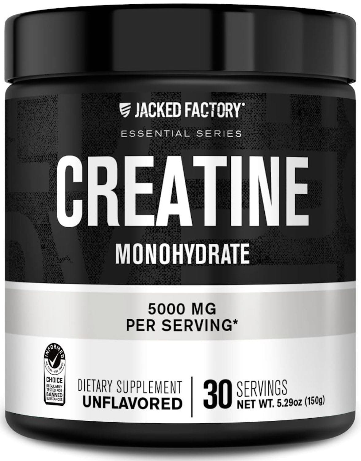 Jacked Factory Creatine Monohydrate Powder 150g - 5g Daily Micronized Creatine Monohydrate for Men and Women, Vegan-Friendly, Third-Party Tested - 30 Servings, Unflavored