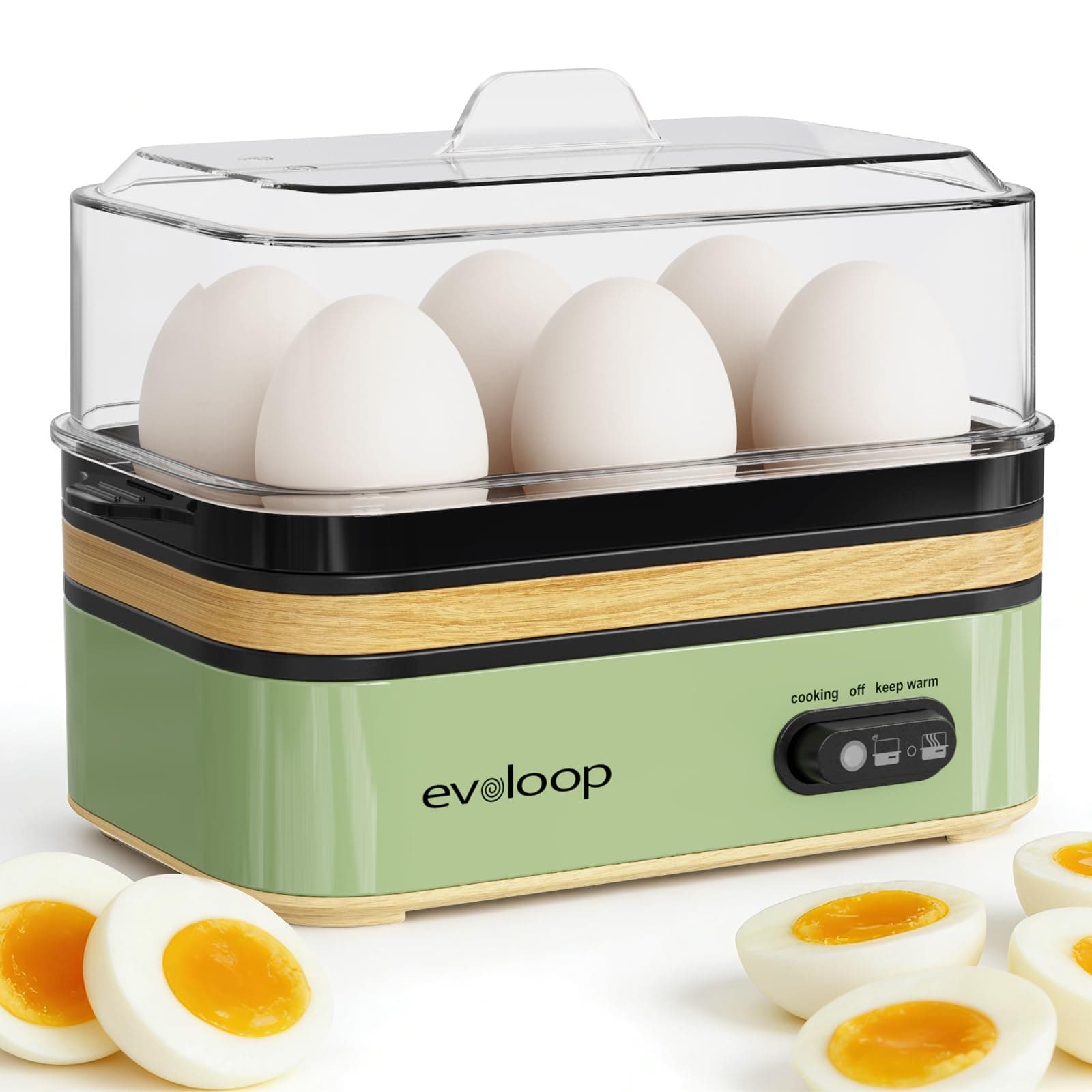Evoloop Rapid Egg Cooker Electric 6 Eggs Capacity, Soft, Medium, Hard Boiled, Poacher, Omelet Maker Egg Poacher With Auto Shut-Off, BPA Free