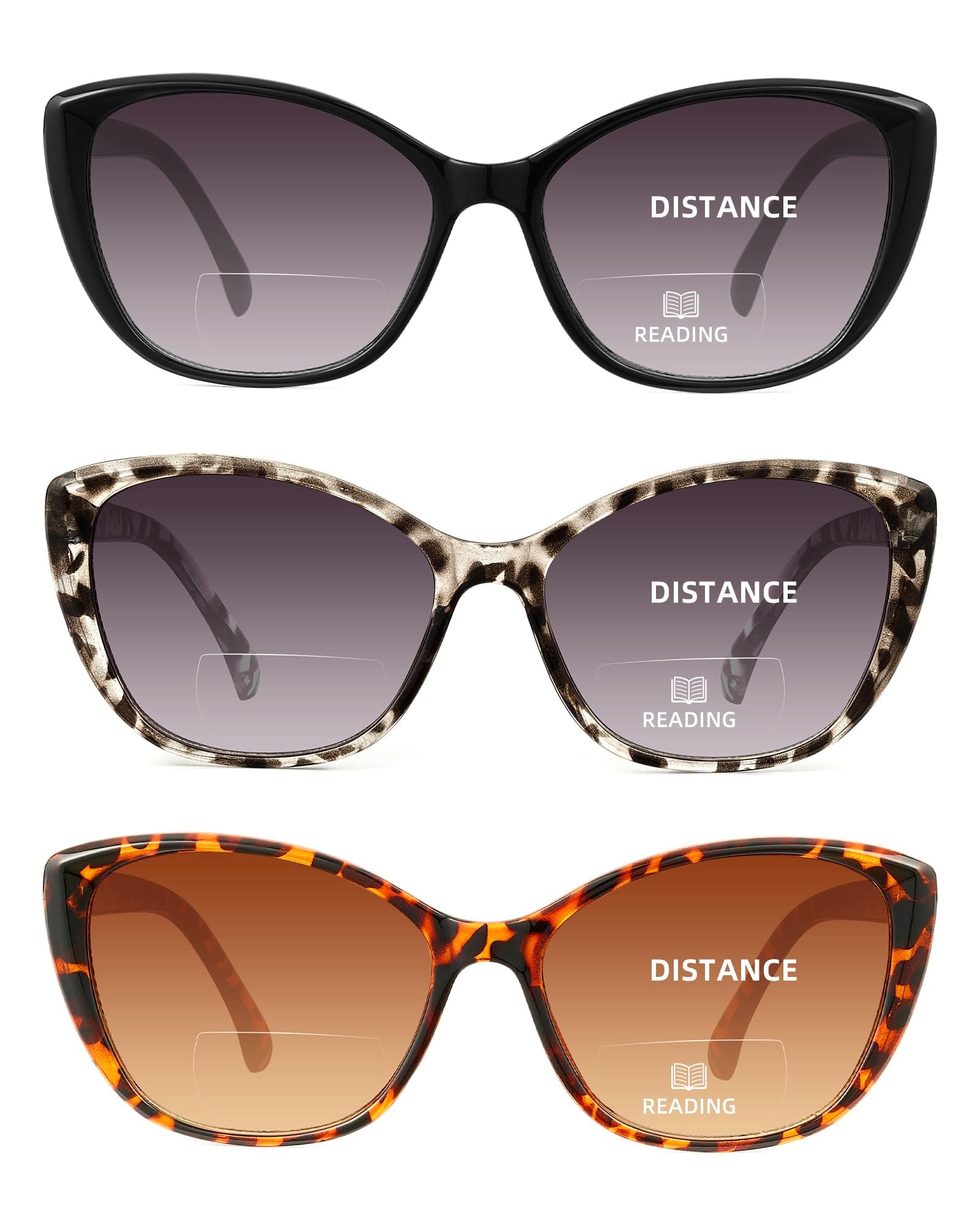 JOLISU 3 Pack Bifocal Reading Sunglasses for Women, 2 IN 1 Sun Readers Glasses Spring Hinge Outdoor Sunglasses With UV400 Protection (2.75)