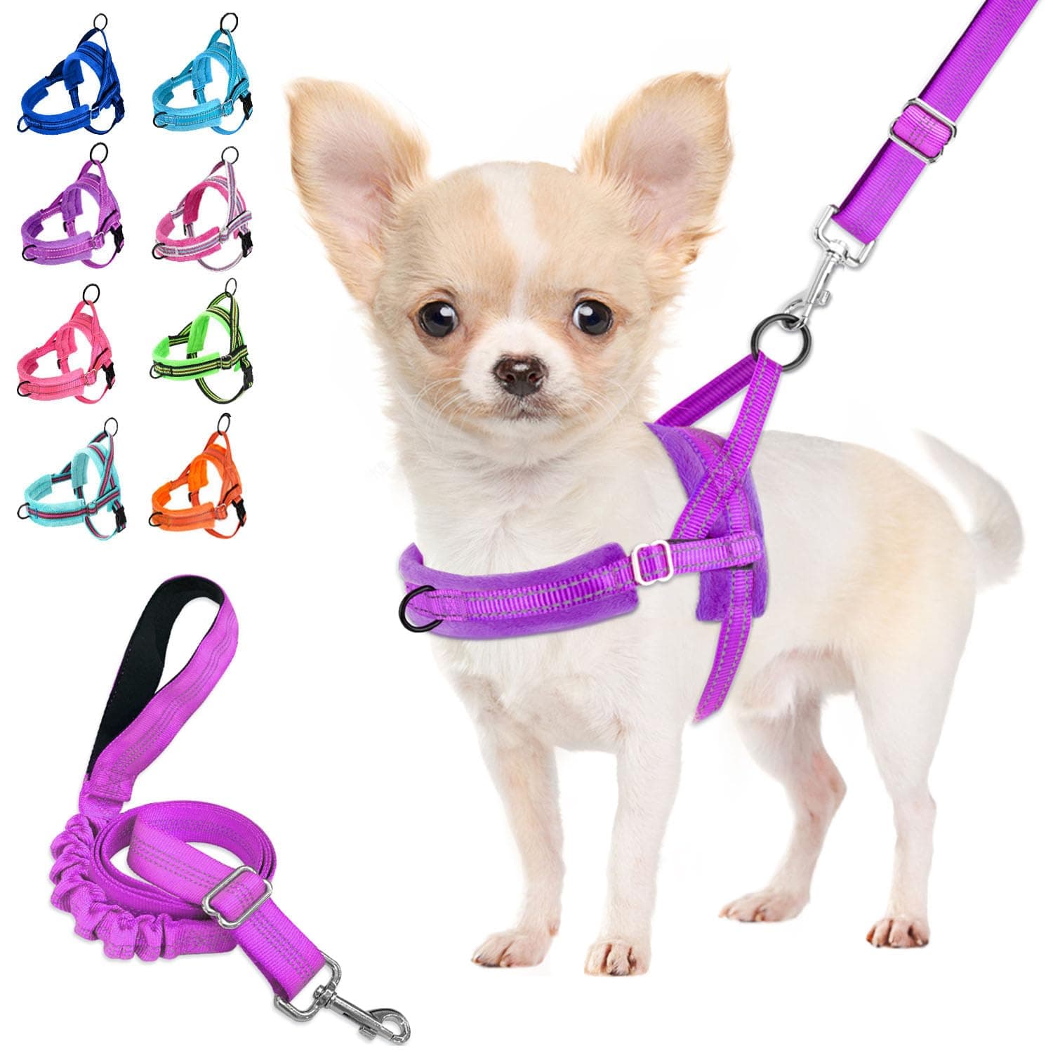 Lukovee Dog Leashes for Small Dogs, Lightweight Soft Small Dog Harness Neck & Chest Adjustable, Reflective Harness Anti-Twis Puppy Harness Vest Harness (XS, Purple)