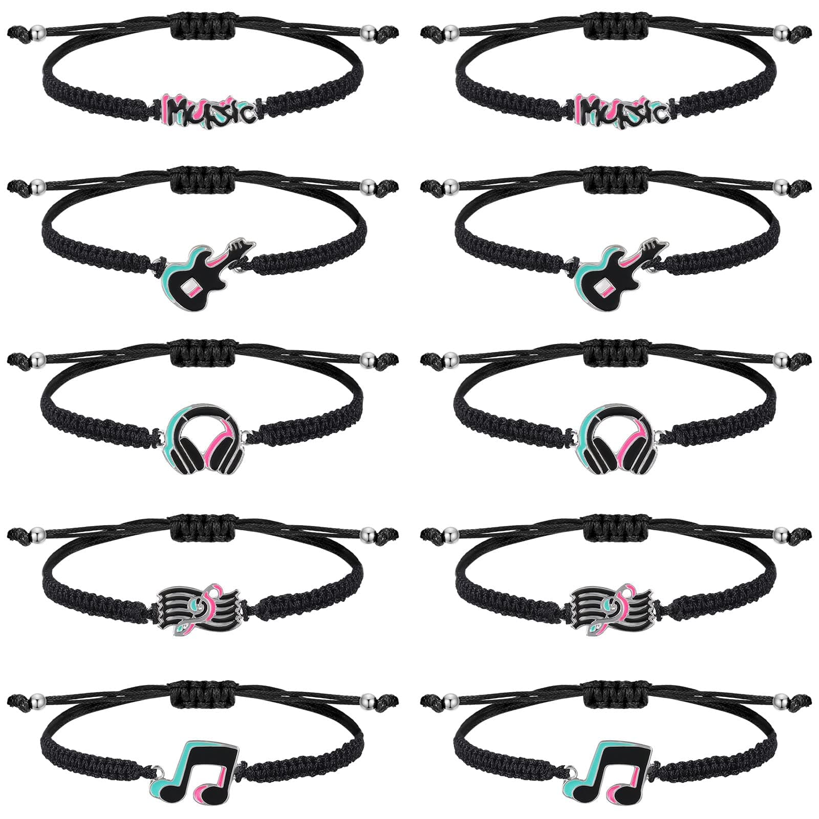 Junkin 10 Pcs Music Party Favors Music Note Bracelets Musical Lovers Charm Gifts Hippie Party Decorations Supplies Rainbow Wristband 80s 70s 60s Social Media Favor Themed