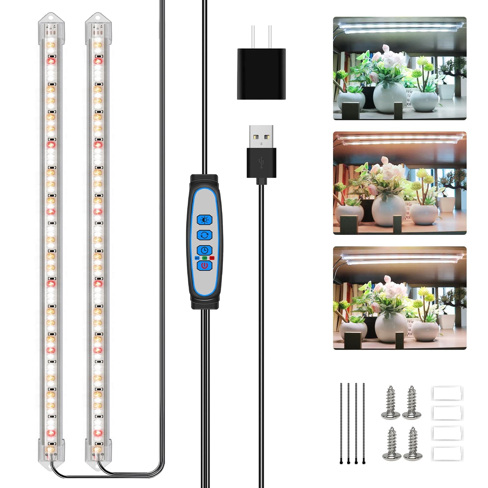 Kullsinss 16in Grow Light Strips, 2-Bar 120 LEDs Full Spectrum Plant Light