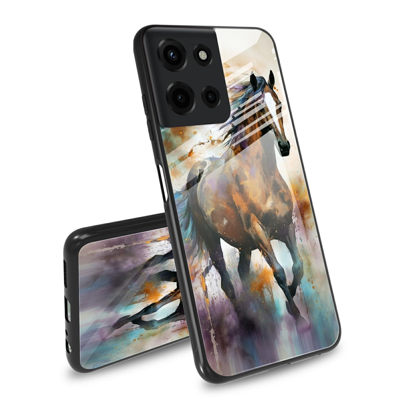 BEOTIWAD Horse Running Theme Case for Motorola Moto G 5G 2025 Tempered Glass Back Cover Side Soft TPU Bumper Cutting Groove Anti-Skid Design Protective Cover for Moto G 5G 2025