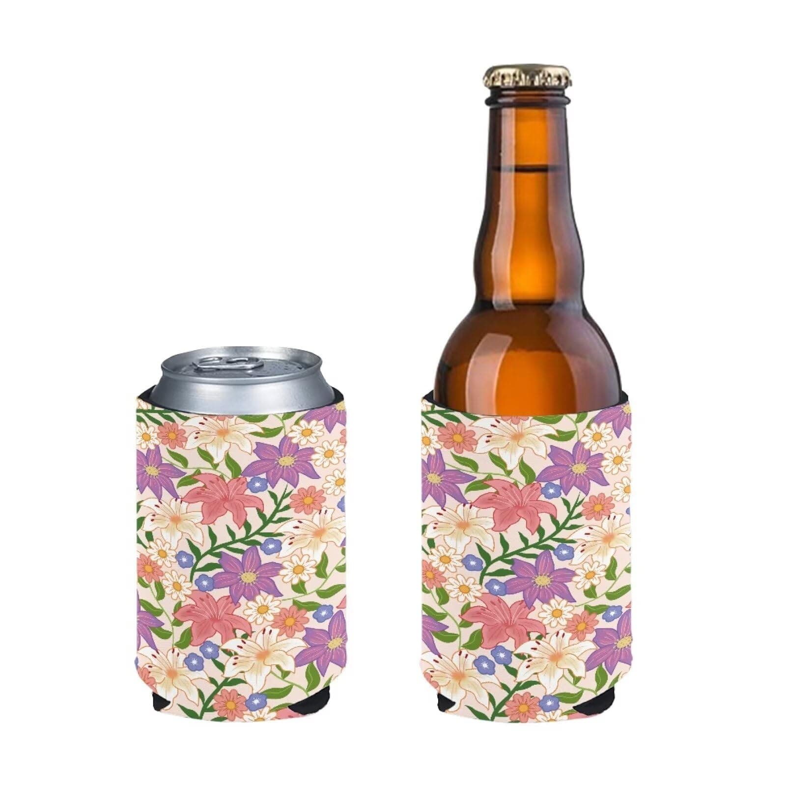 INSTANTARTS Flowers 2 Piece Can Sleeves Women 12 oz Beer Can Protectors Stylish Beverage Cooler Sleeves for Camping Party Work School