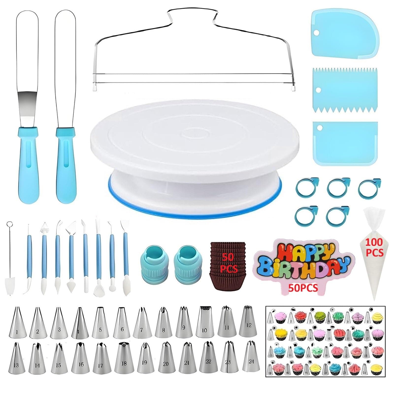 YOQXHY Cake Decorating Kit, 248 Pcs Baking Supplies (Blue)