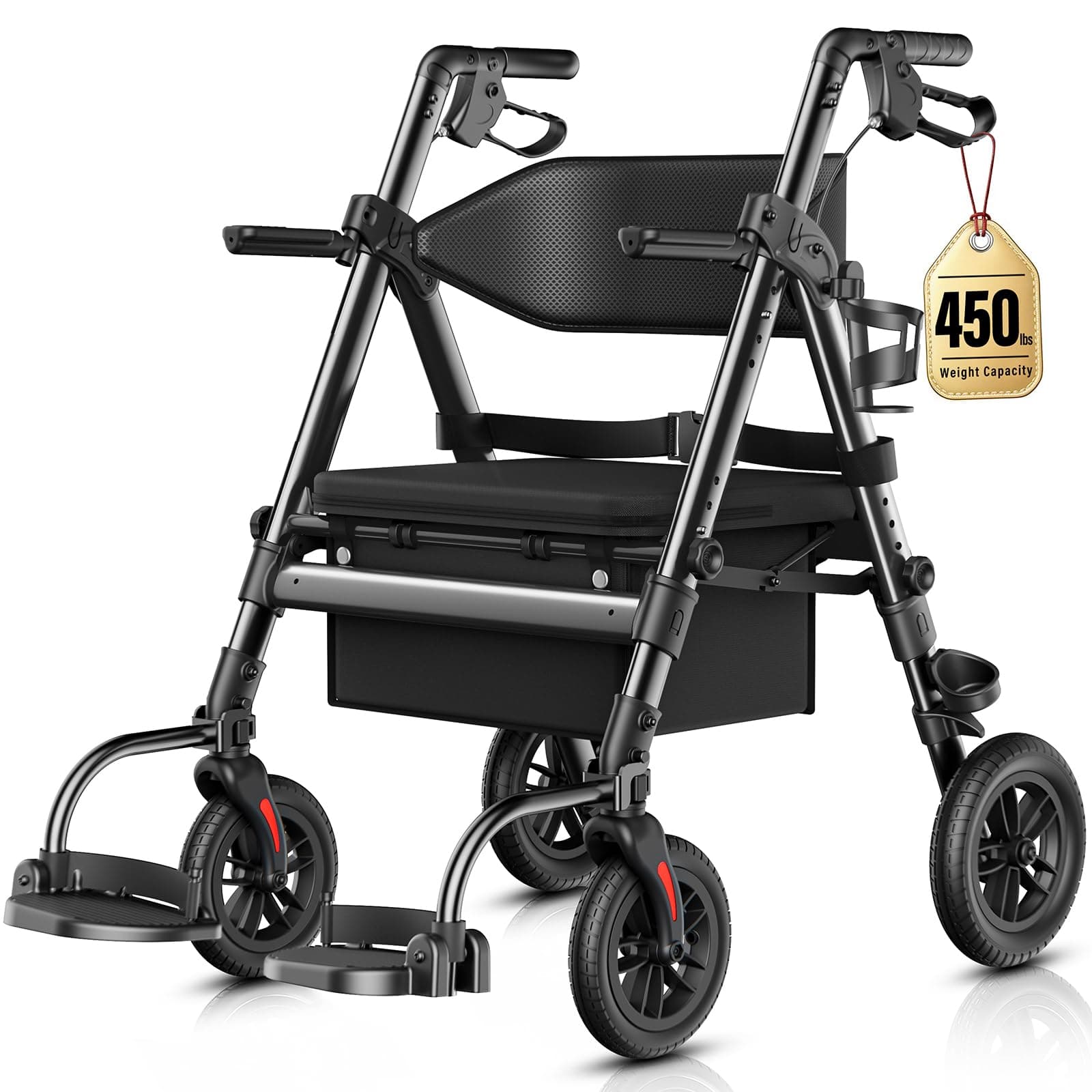 StrollAid Heavy Duty Walkers for Seniors 2 in 1 Rollator Wheelchair Combo