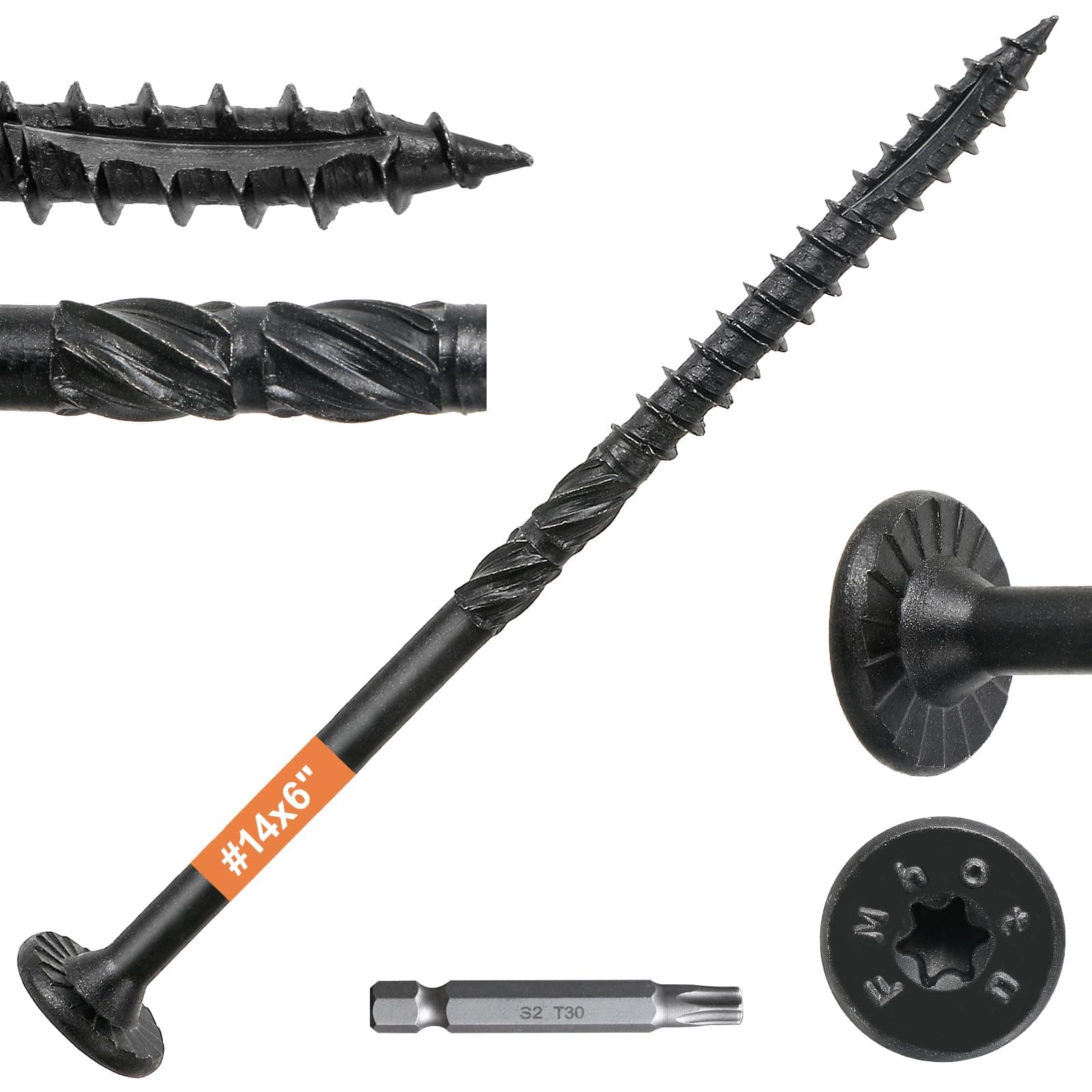 #14 x 6 Wood Structural Lag Screws 54Pcs Star Drive Decking Wood Screws, Rust Resistant Timber Screws for Timber/Log/Landscaping Wood