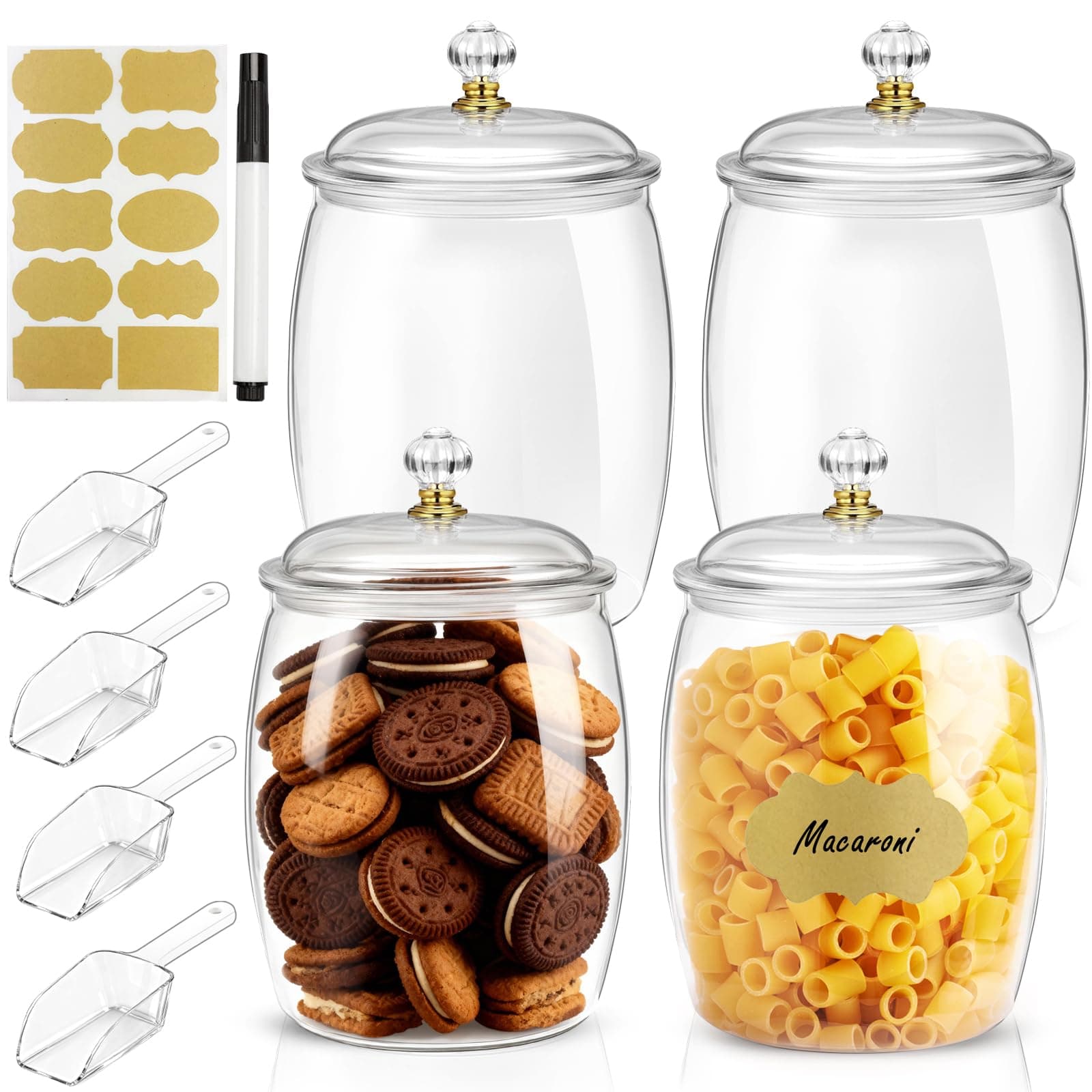 FALUCKYY 4PCS Plastic Candy Jars with Lids,2.2L 74 OZ Apothecary Jars,Cookie Jars,Glass Jar,Candy Containers,Food Storage Canister for Cookies, Candies, Sugar, Tea, Coffee, Herbs, Spices