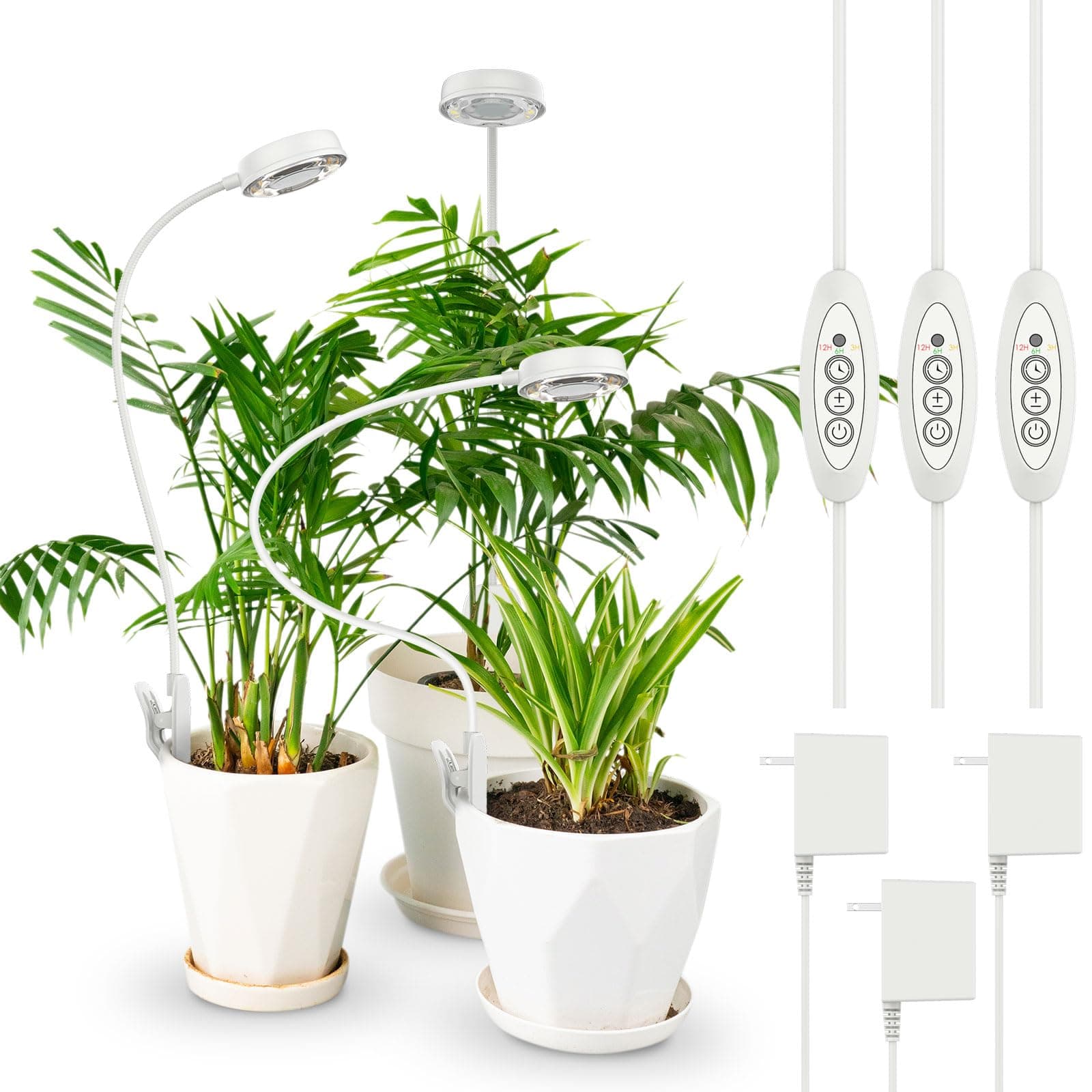 SANSI 10W Pot Clip LED Grow Light, Full Spectrum, 4-Level Dim, 3-Pack
