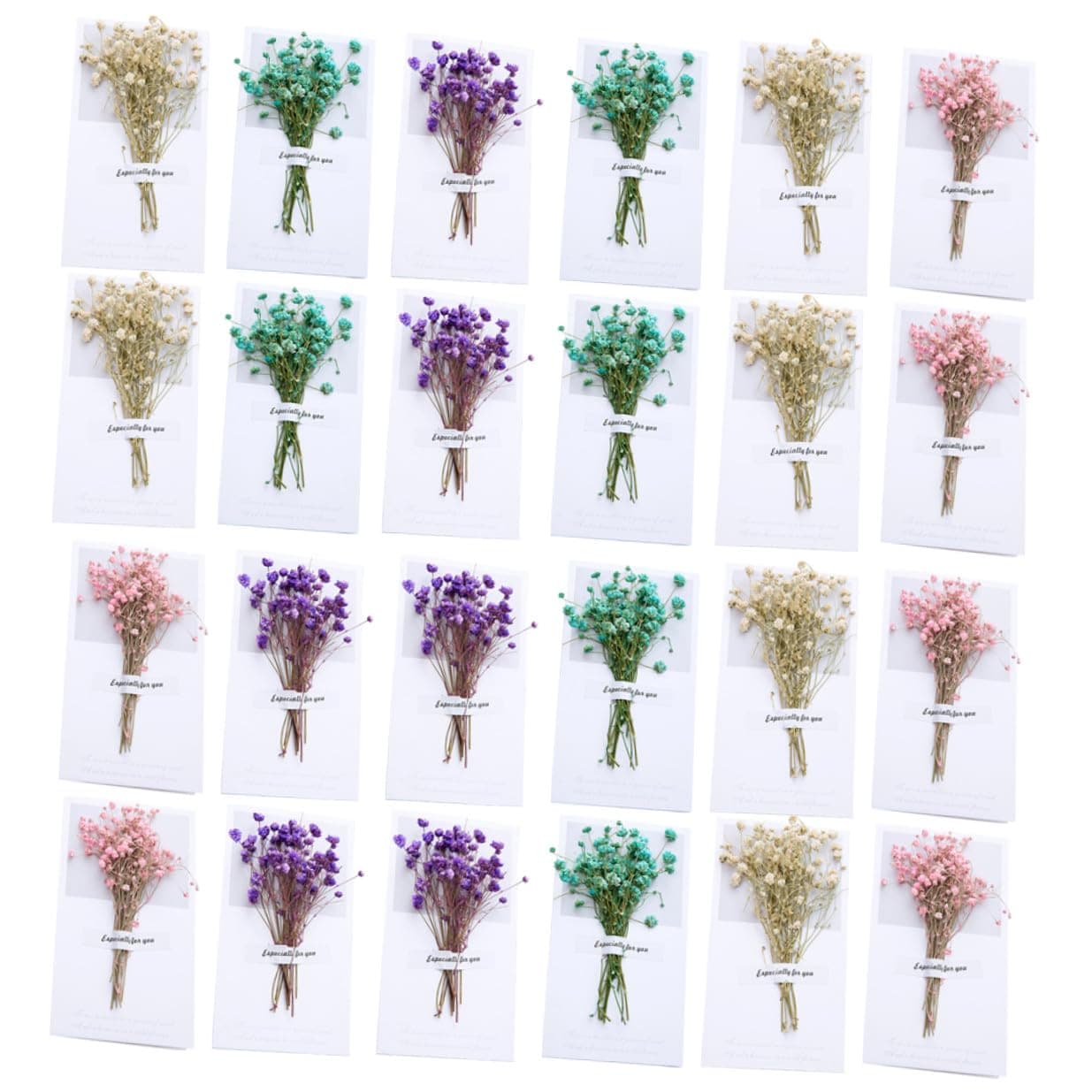 OATIPHO 24pcs Dried Flowers Greeting Cards with Elegant Handwritten Design Thick High-grade Multi-color Breath Cards for Weddings Festivals Engagements and Home Decoration