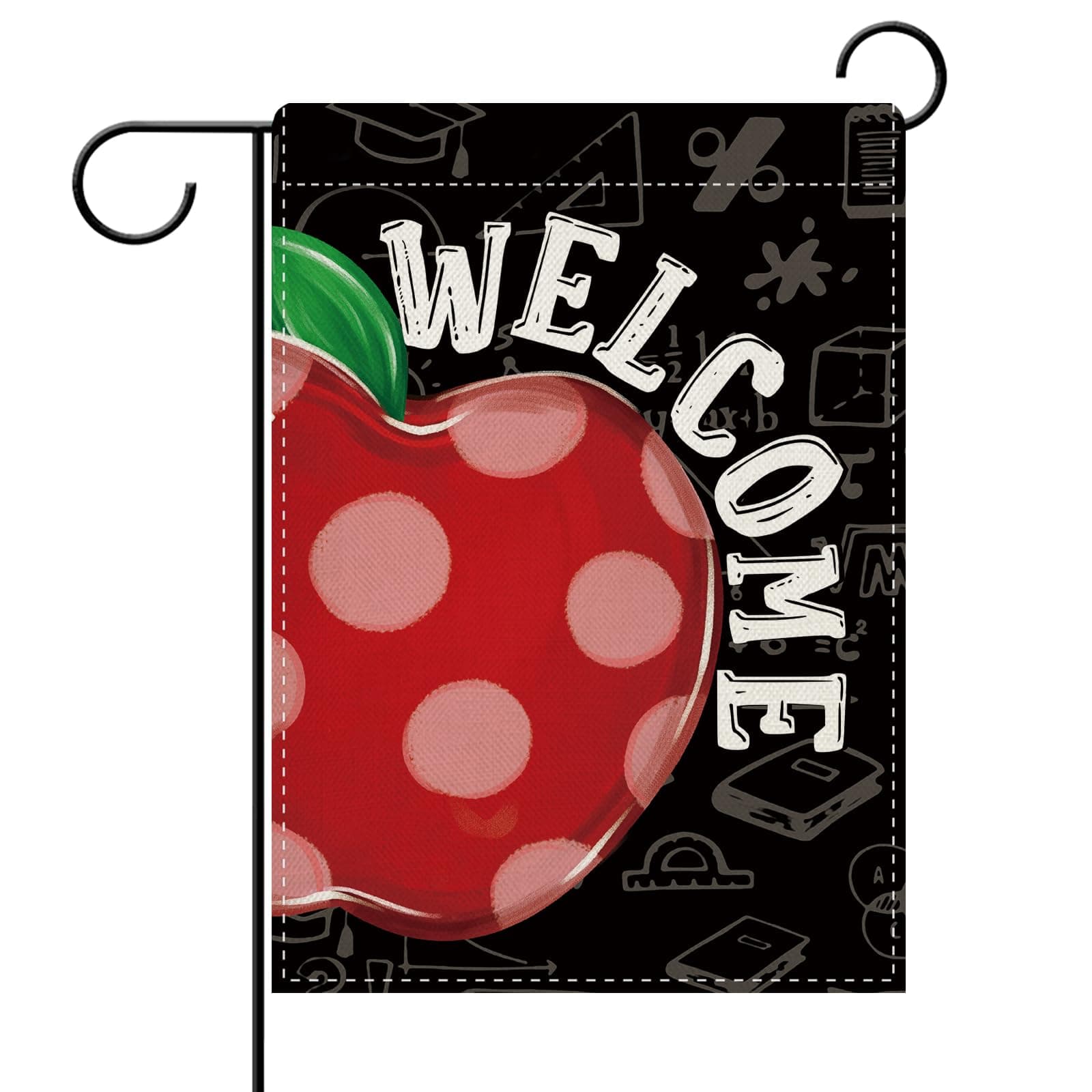 Dyrenson Back To School Apple Decorative Garden Flag, First Day of School Classroom Kindergarten Yard Outside Home Decoration, Polka Dots Elementary Burlap Outdoor Small Decor Double Sided 12 x 18