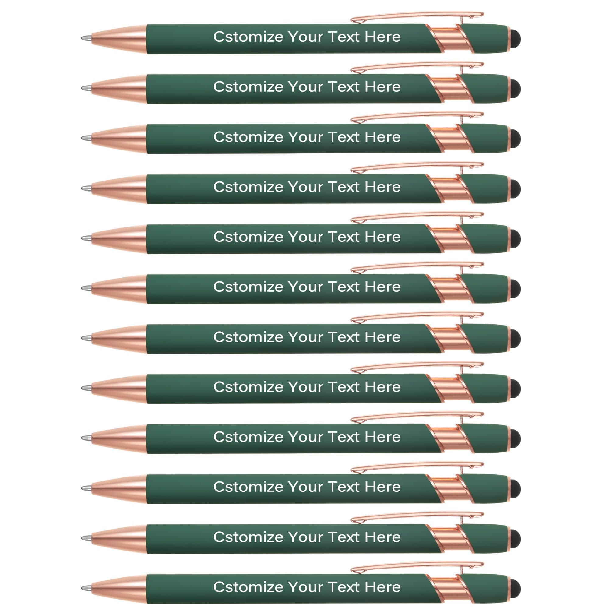 Kingluu 100 Pcs Personalized Ballpoint Pens with Stylus Tip,Free Engraving Black Ink Customized Pen with Your Name Logo Message Text,Custom pens for Office Business School Anniversaries Dark Green