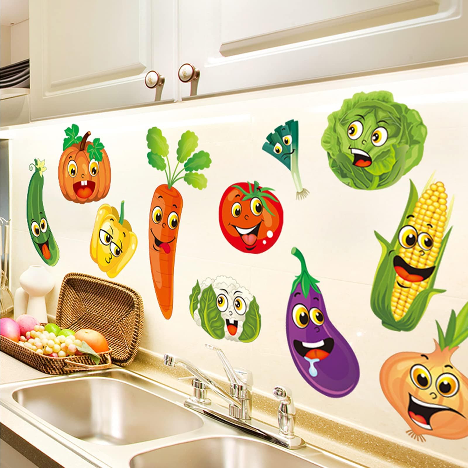 Cartoon Vegetable Fruit Wall Stickers for Kitchen Fridge Window Decor