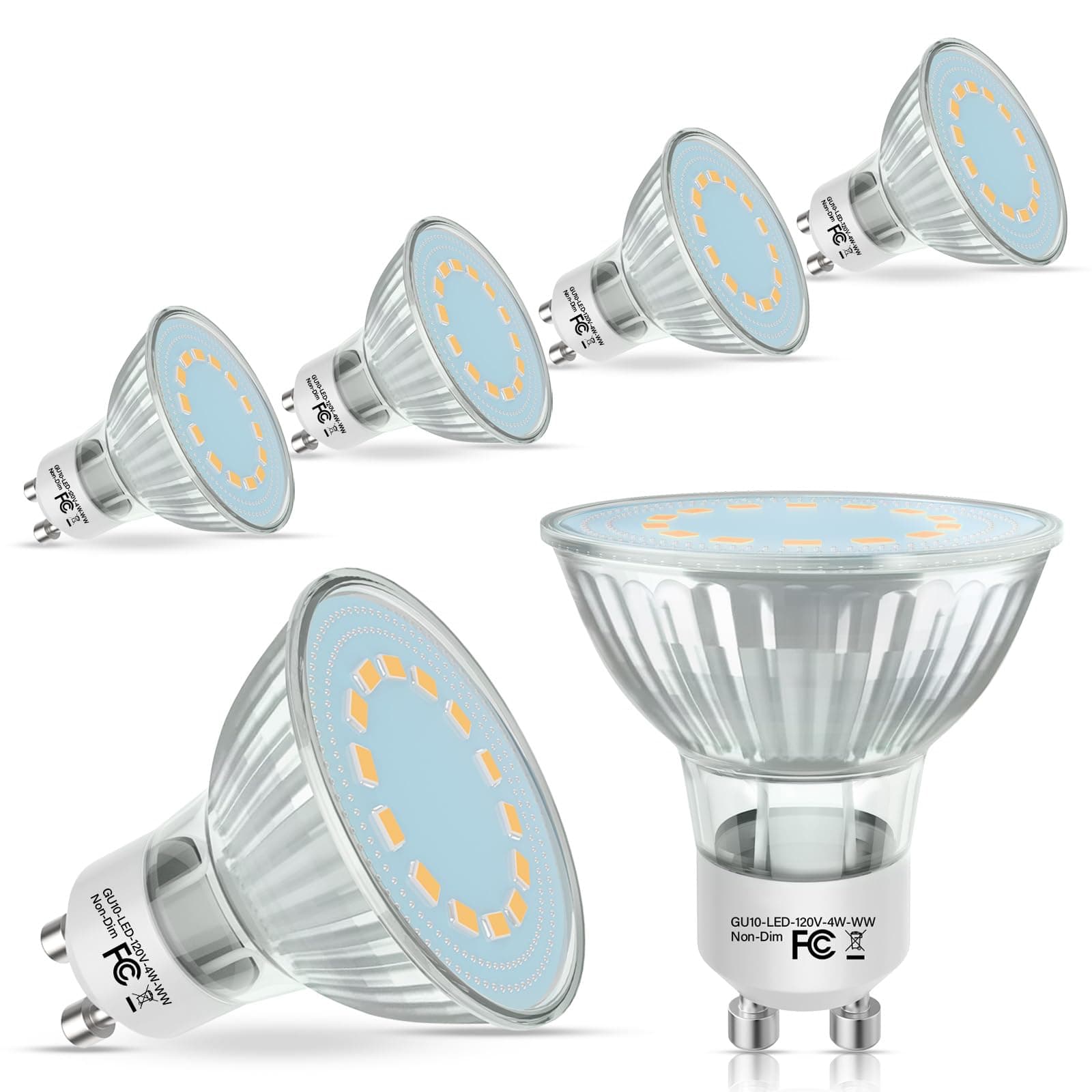 DUMILOO GU10 LED Bulb, 50 Watt Halogen Equivalent, 2700K Soft White GU10 Bulb for Track, Recessed Lighting, 4W 450 Lumens MR16 LED Bulb for Kitchen, Range Hood, Living Room, Bedroom, 6 Pack