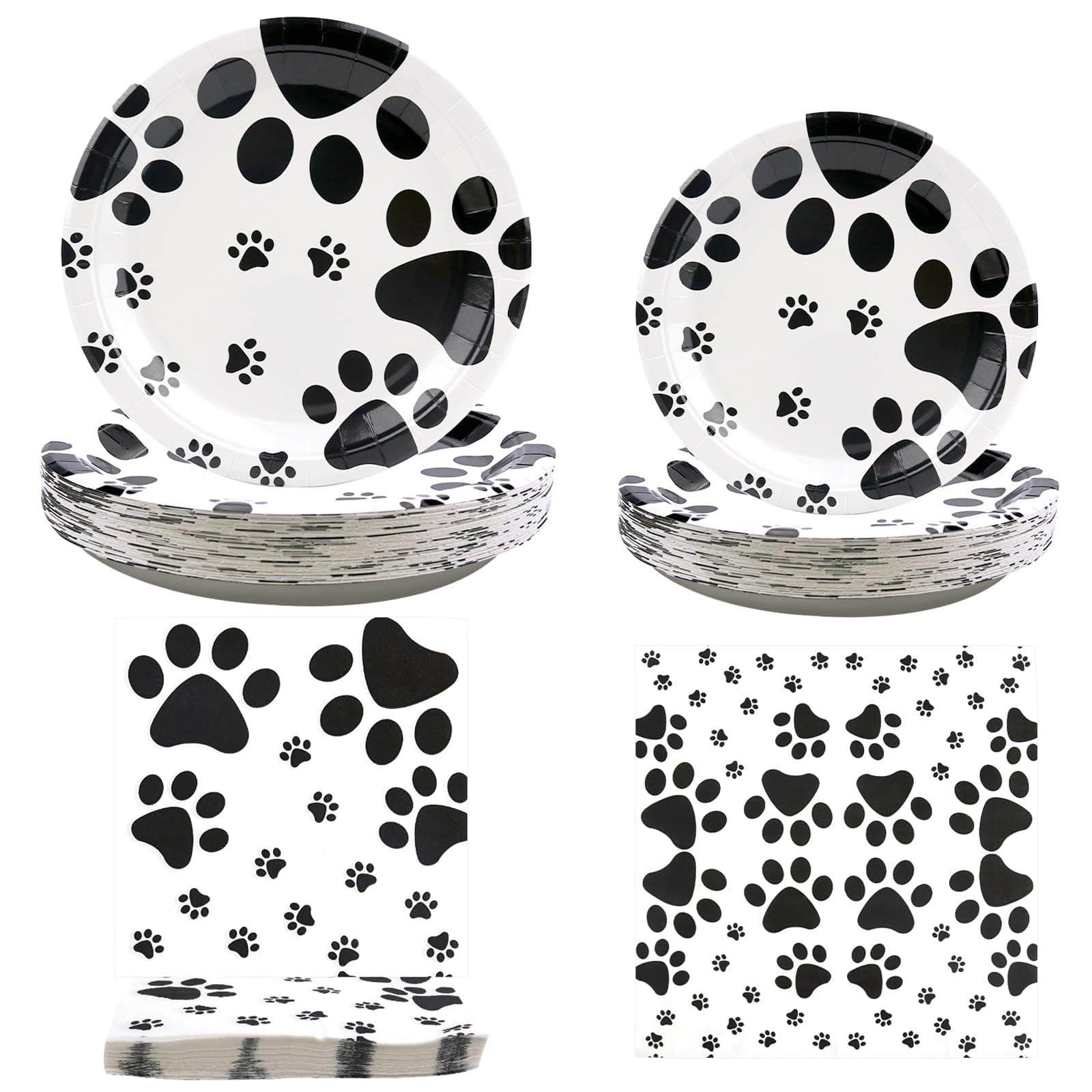 Puppy Paw Party Supplies, Dog Birthday Decorations, 120 Pieces Puppy Theme Tableware Set, 40 9" Plates, 40 7" Plates and 40 Napkins for Dog Cat Print Decorations