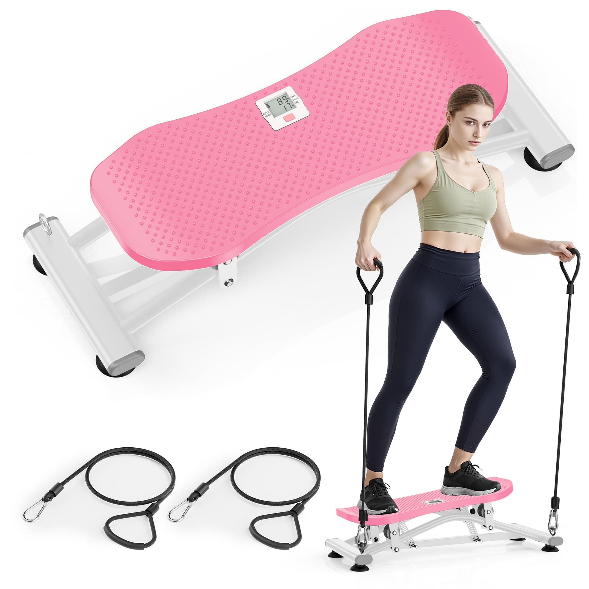 RYGEO Balance Board with Resistance Bands, Versatile Rocking Stepper, Wobble Board Featuring LCD Monitor, 332 lbs High-Capacity Ski Twister Trainer for Full Body Exercise at Home