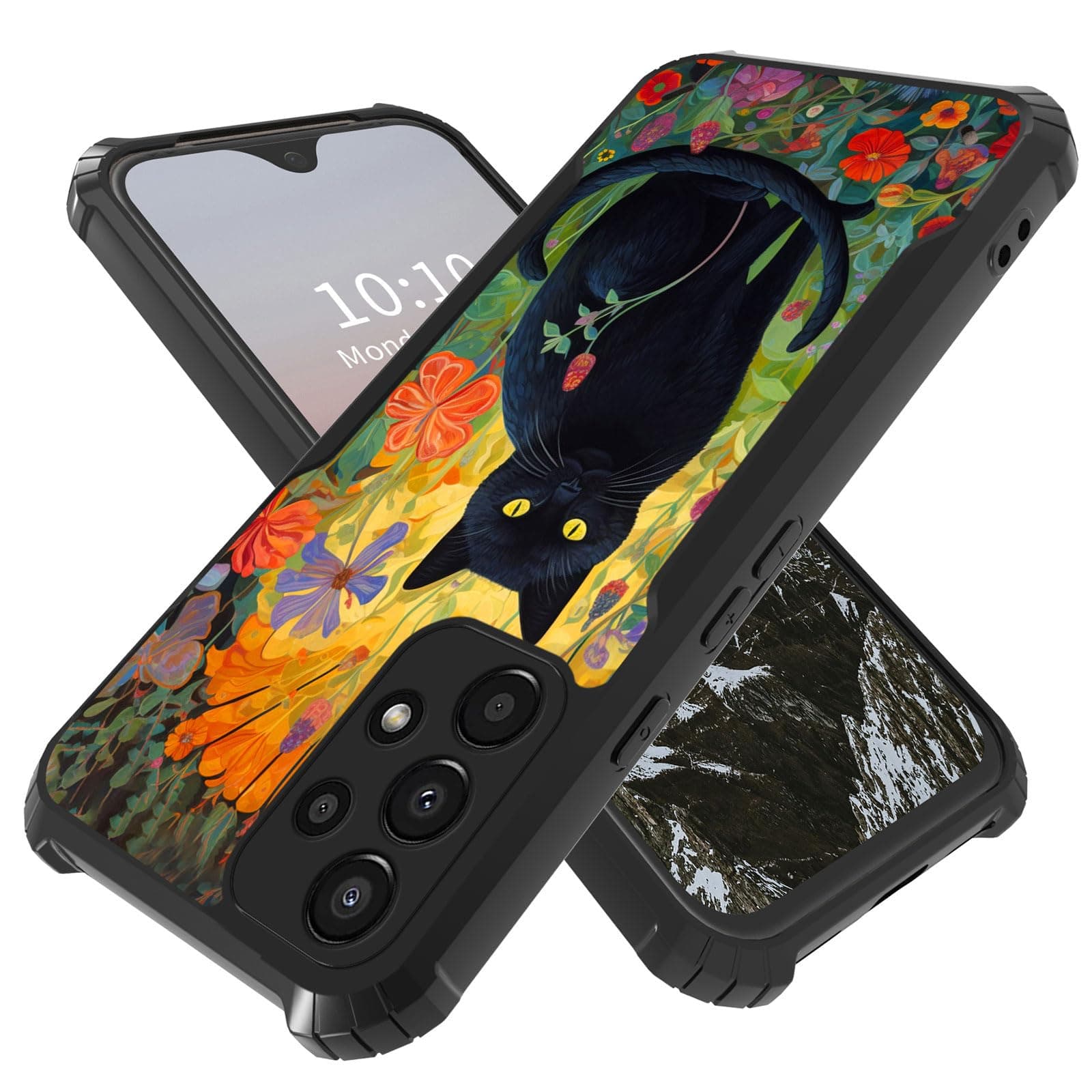 Qindaiwen for Samsung Galaxy A32 5G Case, Shockproof Rugged with Acrylic Hard Back, Military Grade Shockproof Slim Protective Phone Case for Samsung Galaxy A32 5G, Flower Cat