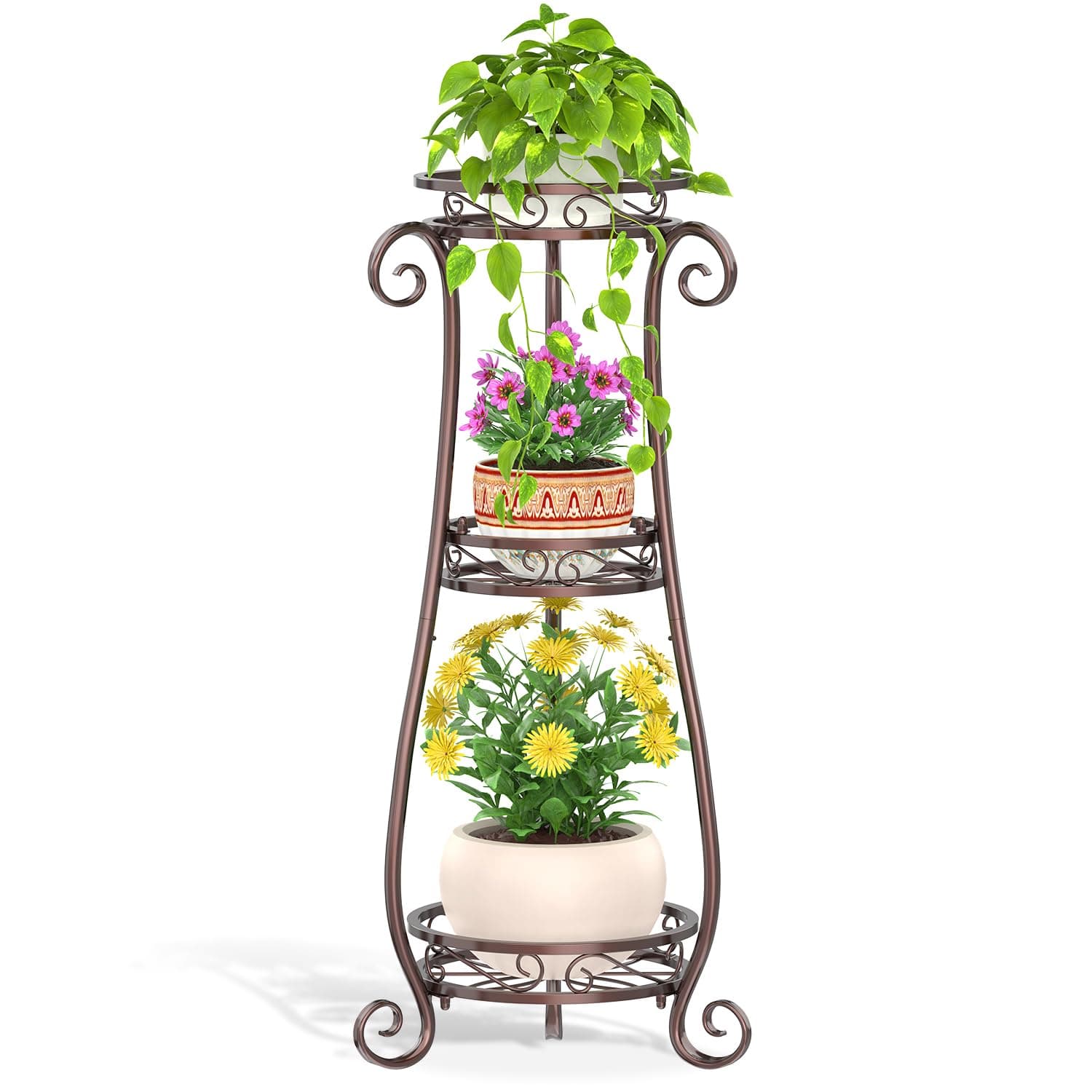 LASZOLA 3 Tiers Metal Corner Plant Flower Stand Tall Indoor Outdoor, Bronze
