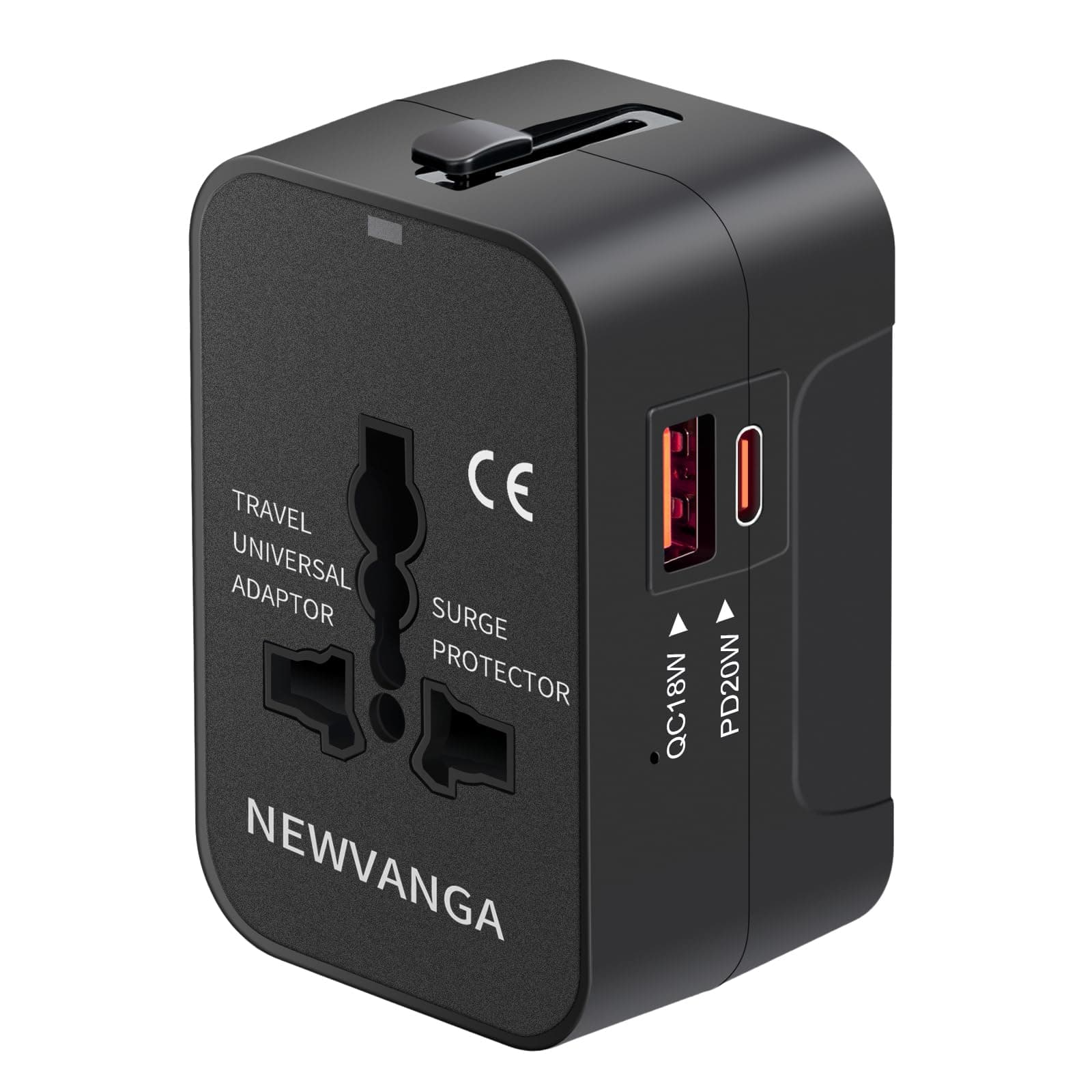 Universal Travel Adapter USB C, All in One Worldwide Plug Adapter, Black