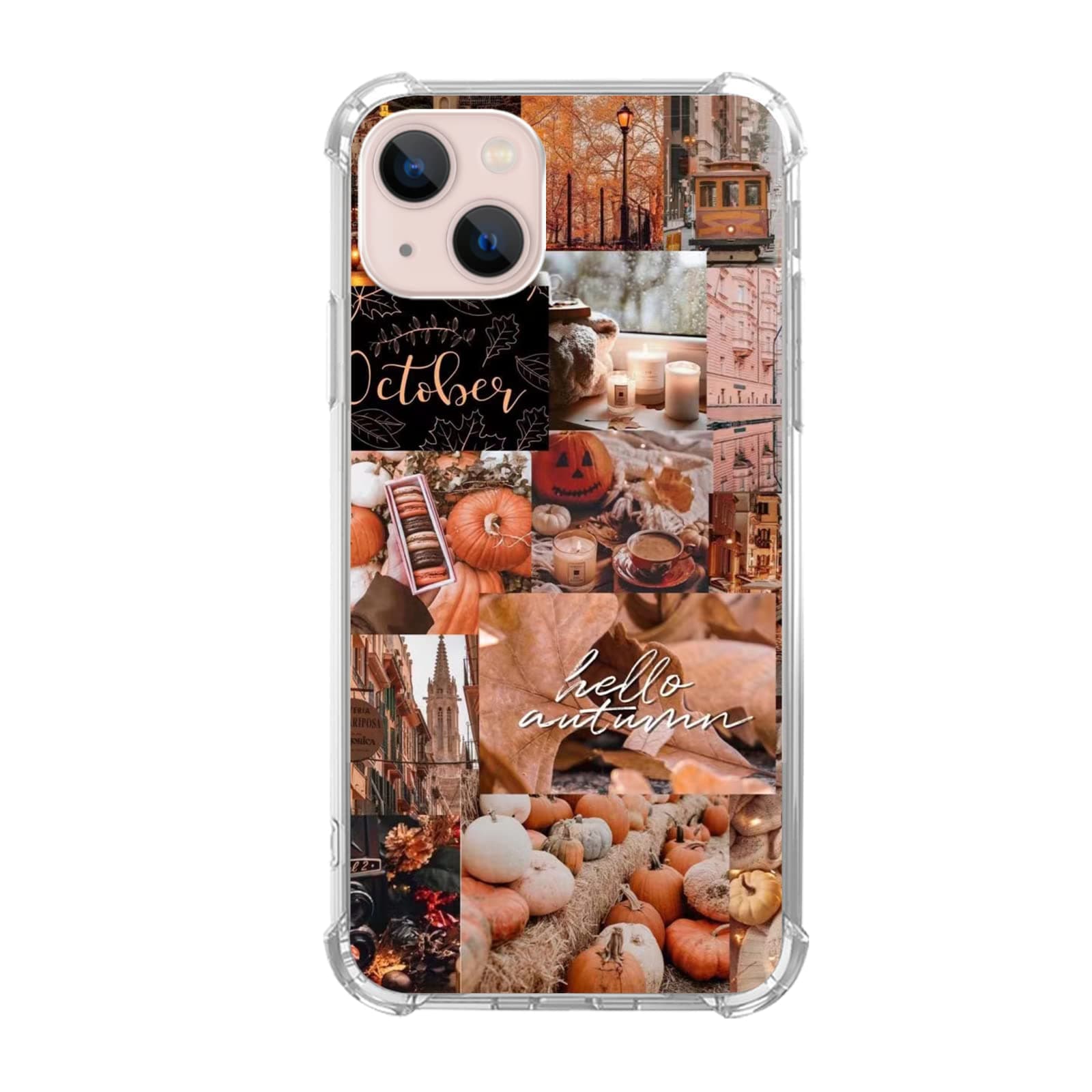 Enughselso Fall Vibe Aesthetic Case Compatible with iPhone 13, Autumn Halloween Pumpkin Case for iPhone 13 for Teens Men and Women, Cool Cute TPU Bumper Phone Case Cover