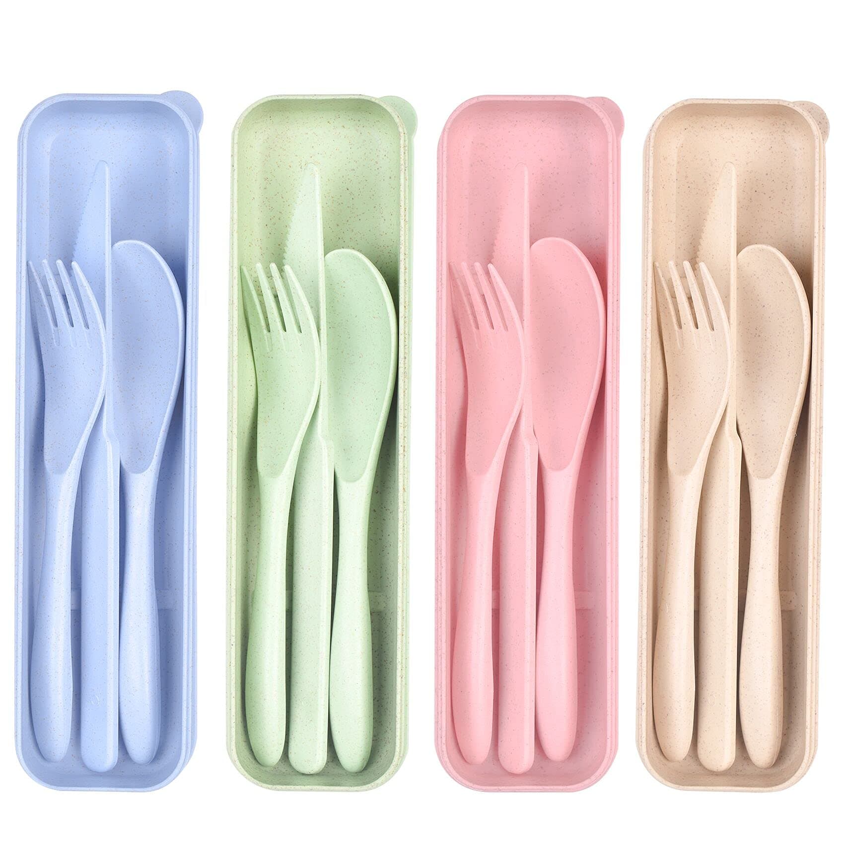 4 Sets Travel Utensil Set with Case, Reusable Cutlery Set