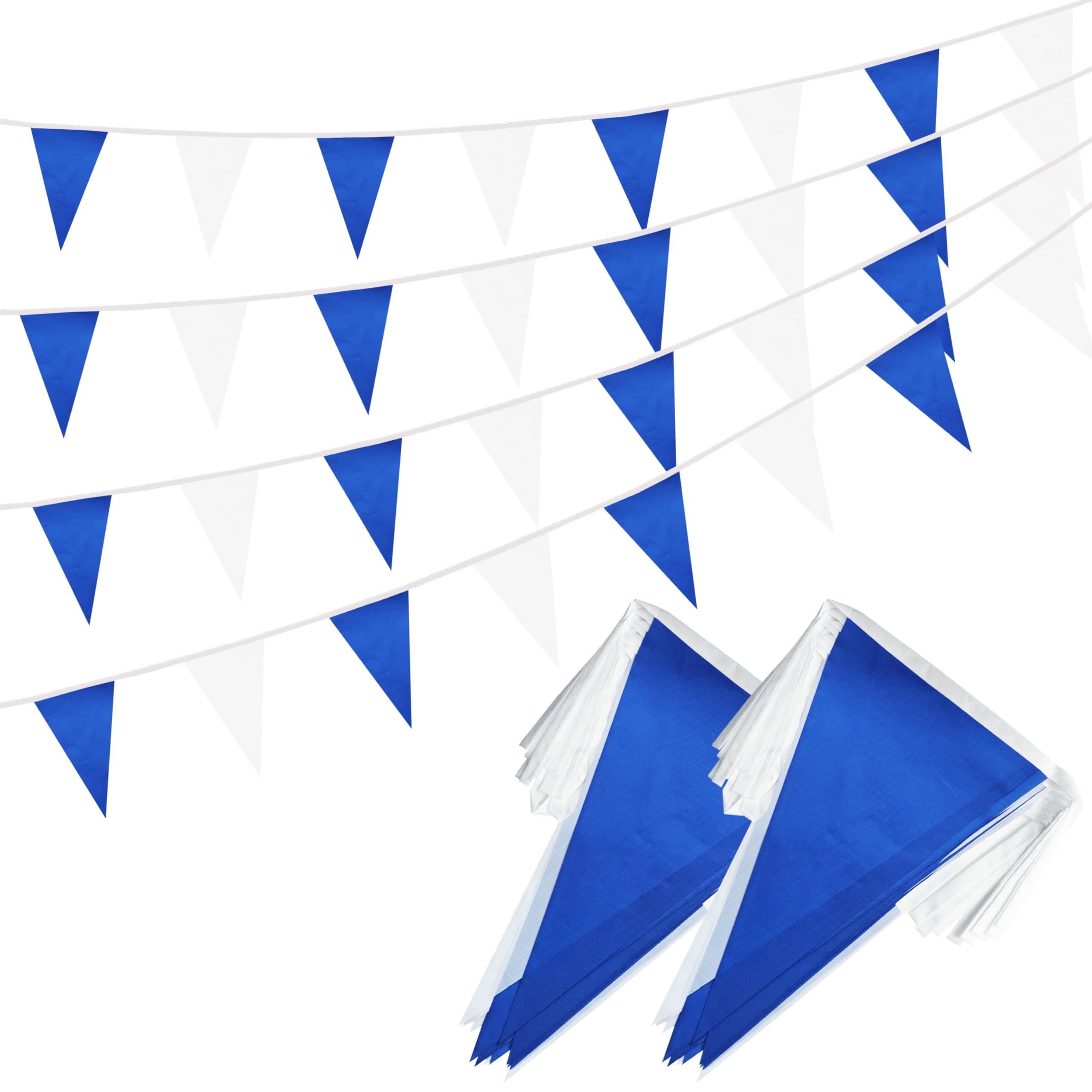 100 Feet White Dark Blue Pennant Banner Flags String, 60 Pcs Bunting Flag for Birthday, Party, Shops, Outdoor and Indoor Decorations, Festival Celebration, 2 Pack (2)