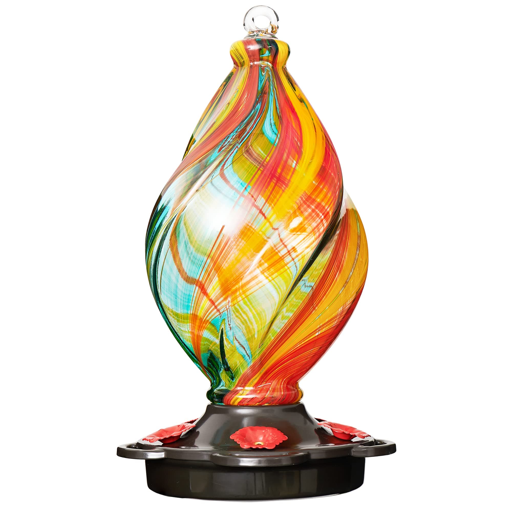 LUJII Ice Cream Shaped Spiral Hummingbird Feeder for Outdoors Hanging, Hand Blown Glass, 28 fl.oz, Leak Proof & Rustproof, Unique Garden & Backyard Decor, Gifts for Bird Lovers or Gardeners, Ribbon
