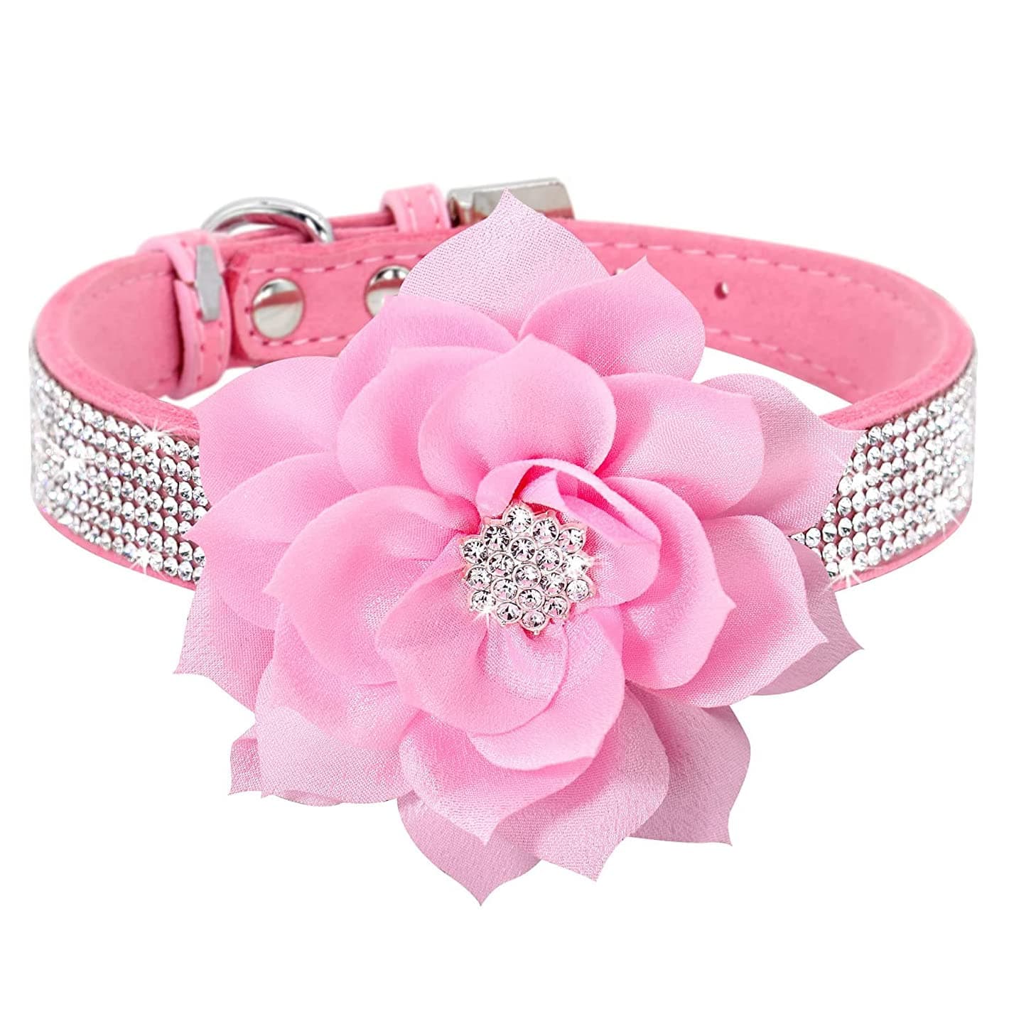Pimaodog Rhinestone Dog Collar, Cute Dazzling Sparkling Soft Suede Leather Adjustable Pet Dog Cat Collar Crystal Diamond for Puppy Small Medium Large Dogs (M:32-38cm, Pink-6)