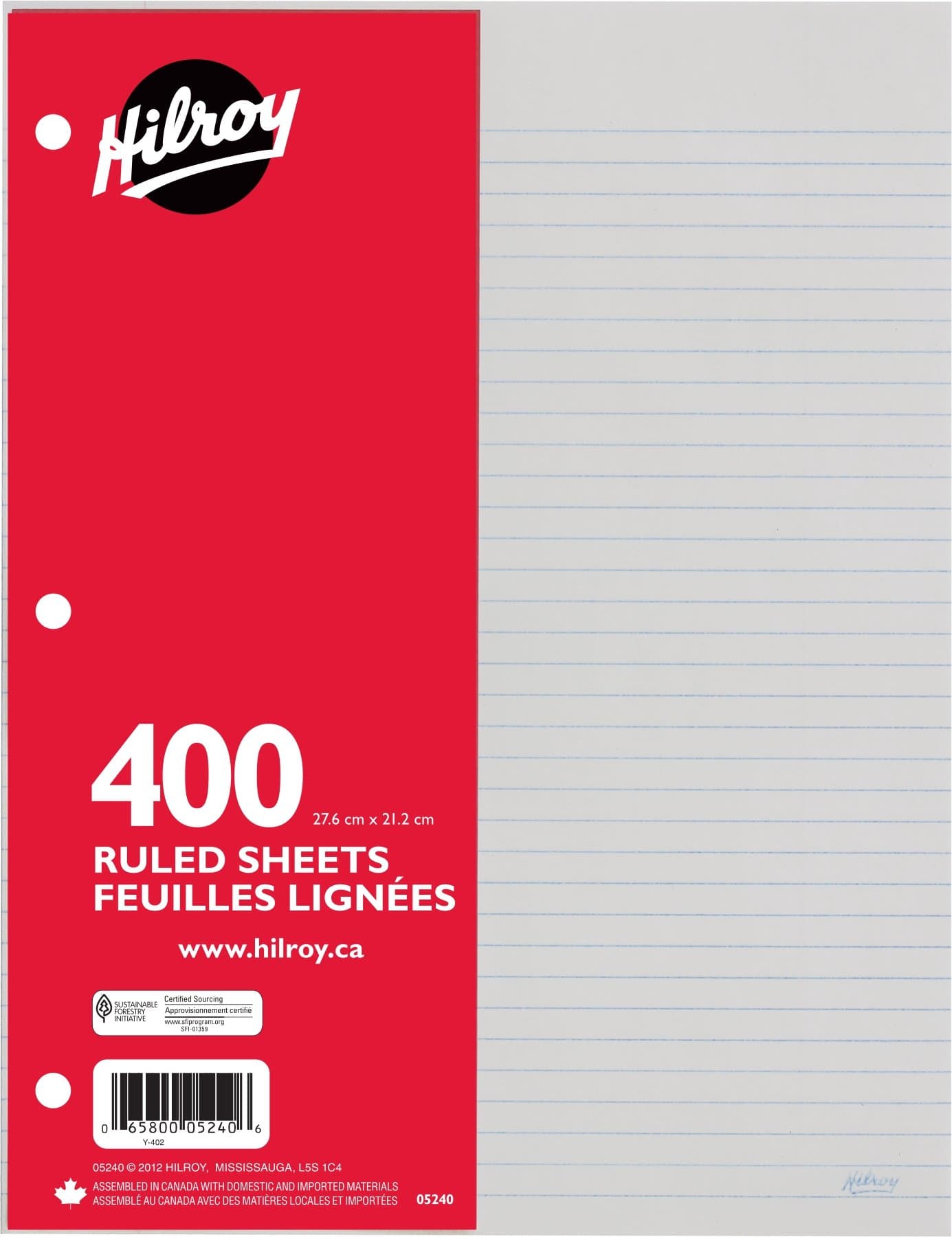 Hilroy Refill Paper, 8-3/8" x 10-7/8", 400 Sheets, White (05240)
